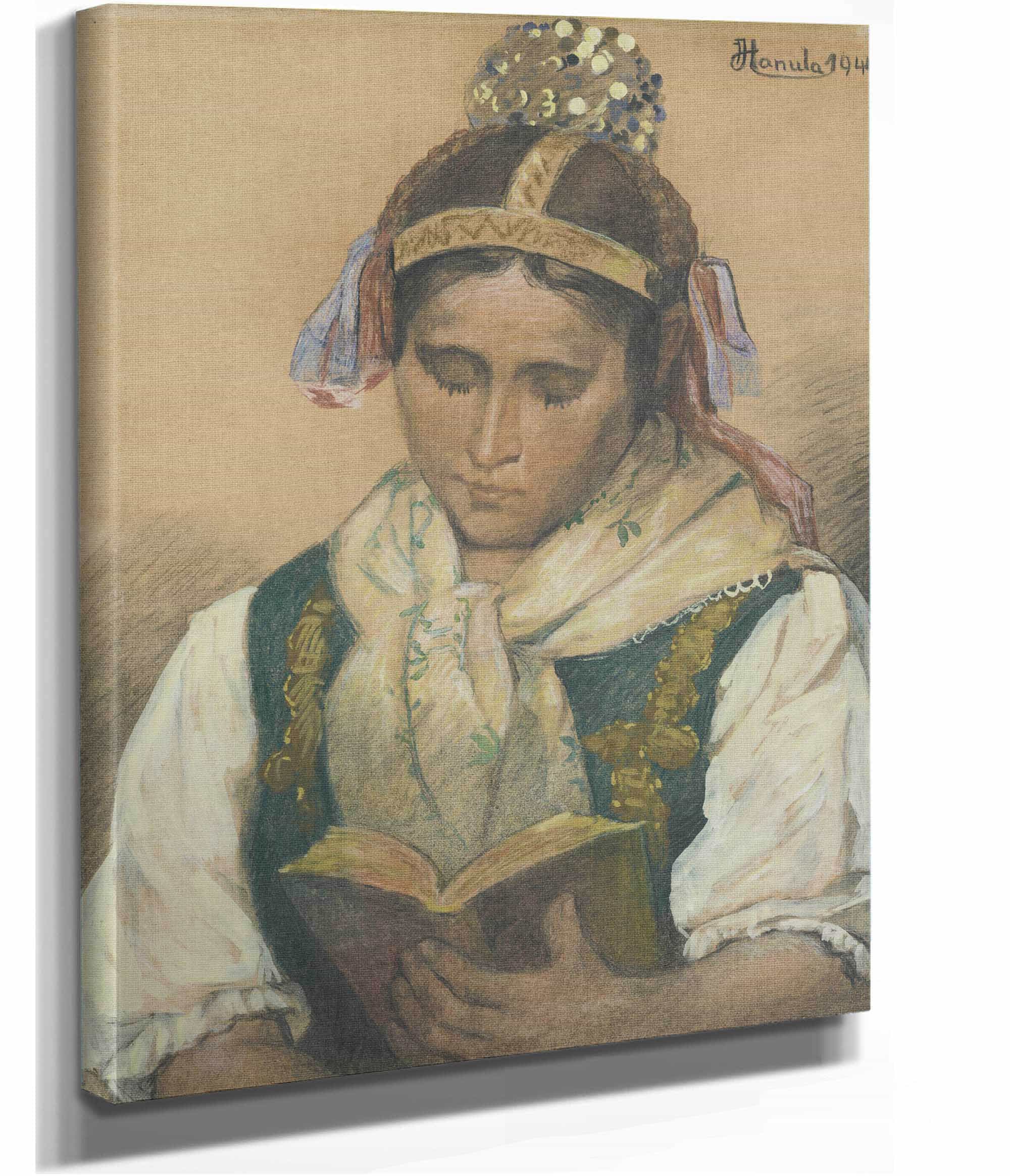 Reading In Traditional Costume by Jozef Hanula