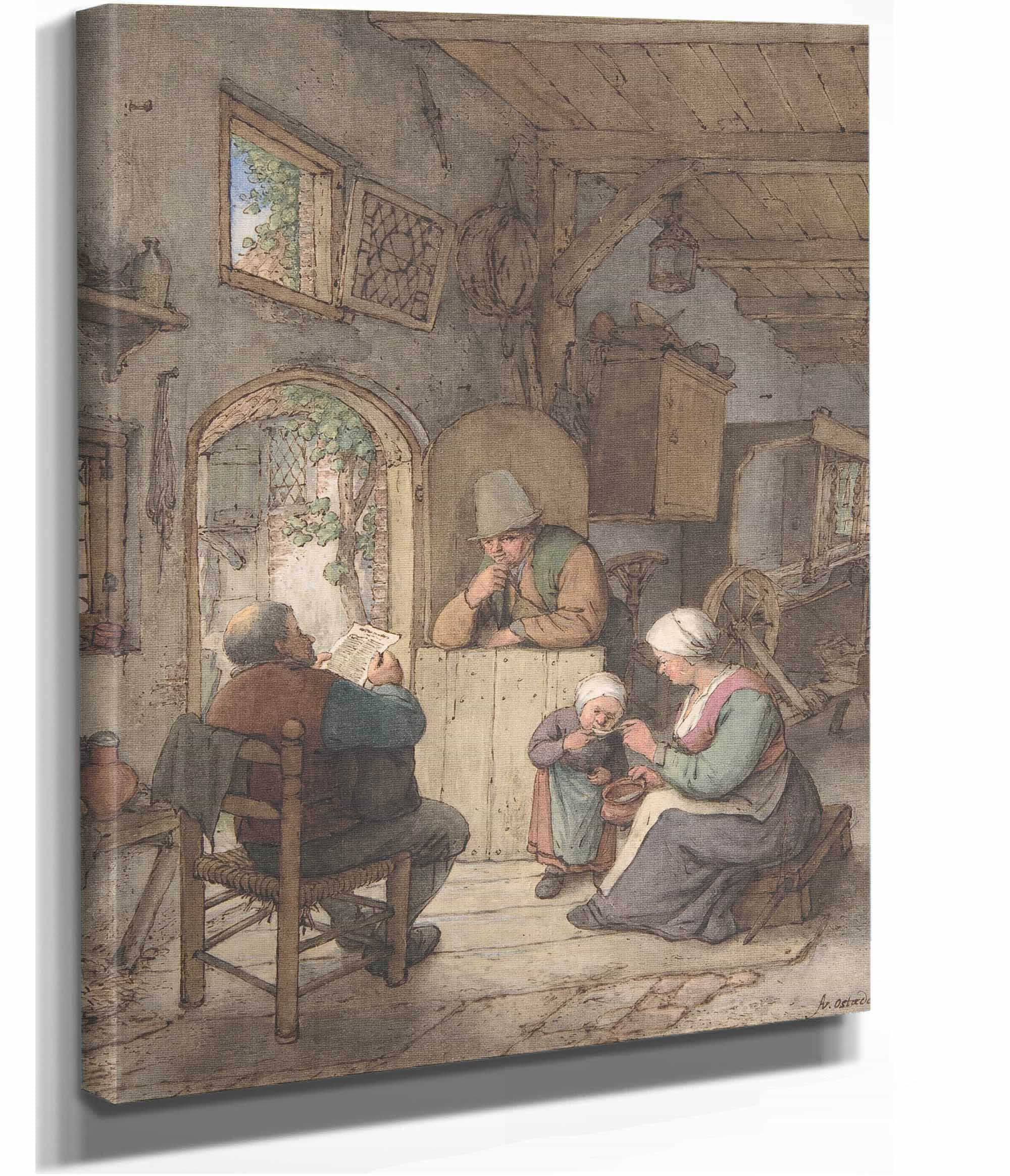 Reading The News At The Weavers Cottage by Adriaen Van Ostade