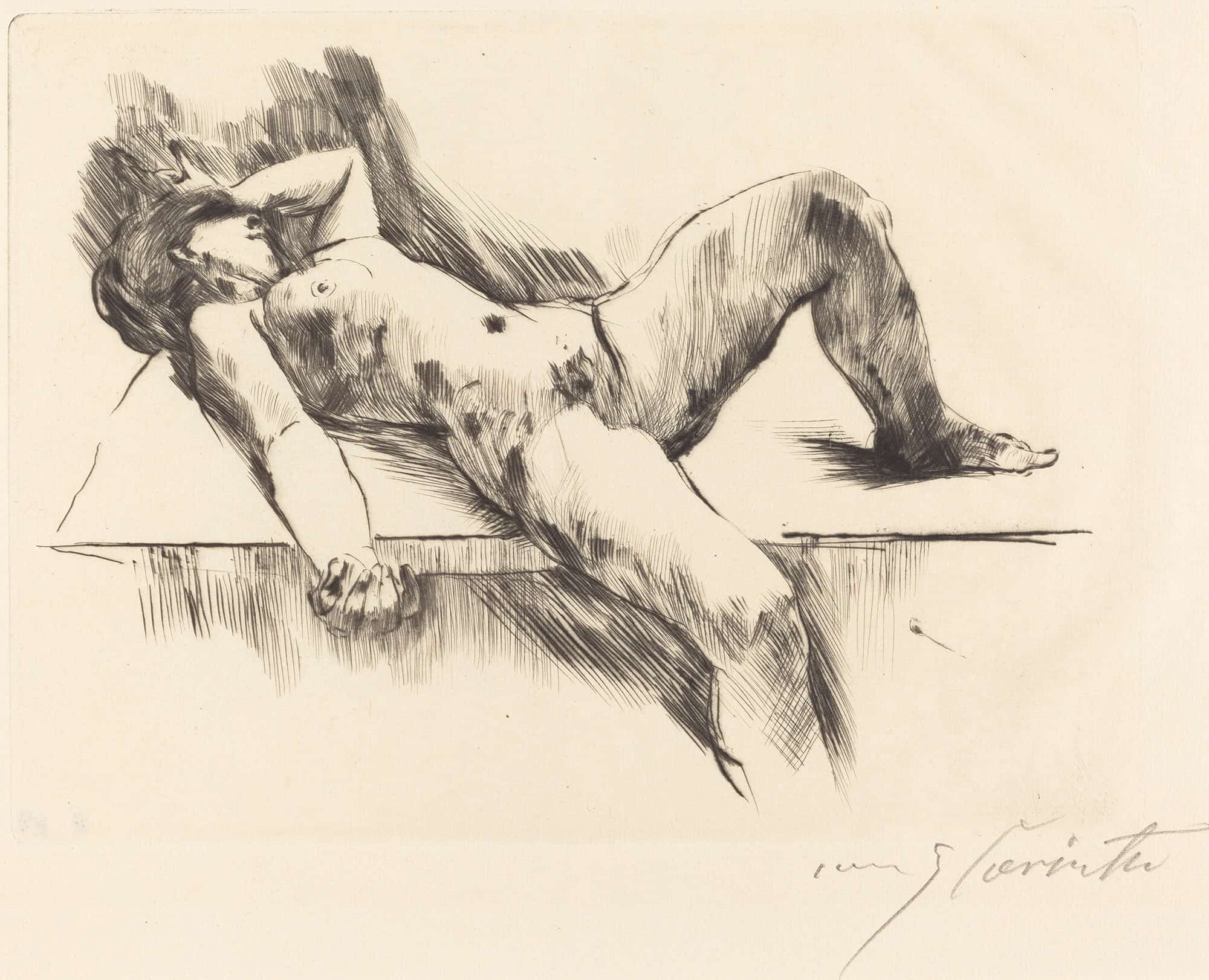 Reclining Female Nude Iii Liegender Weiblicher Akt Iii by Lovis Corinth