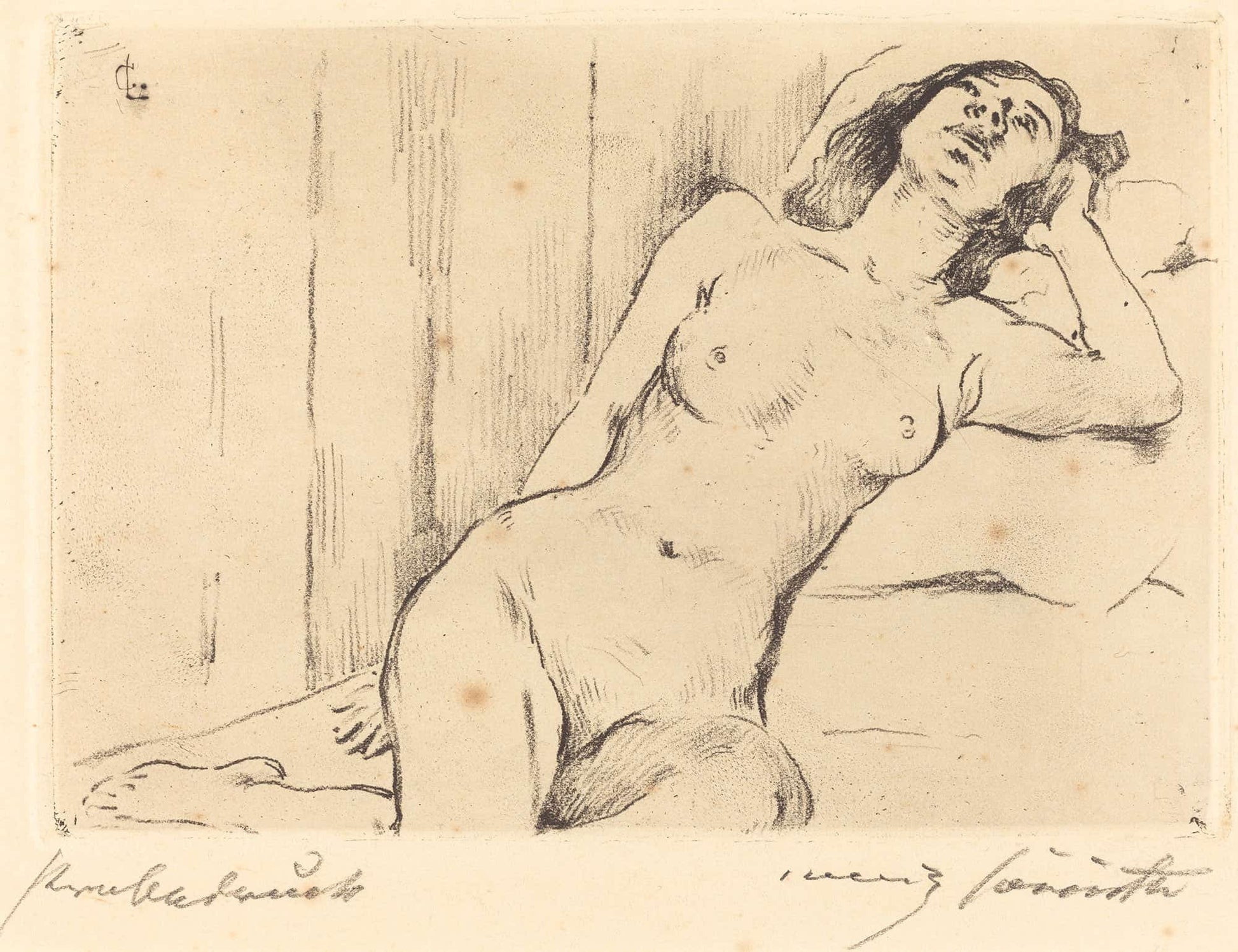 Reclining Female Nude Ruhende Dreiviertel Akt by Lovis Corinth