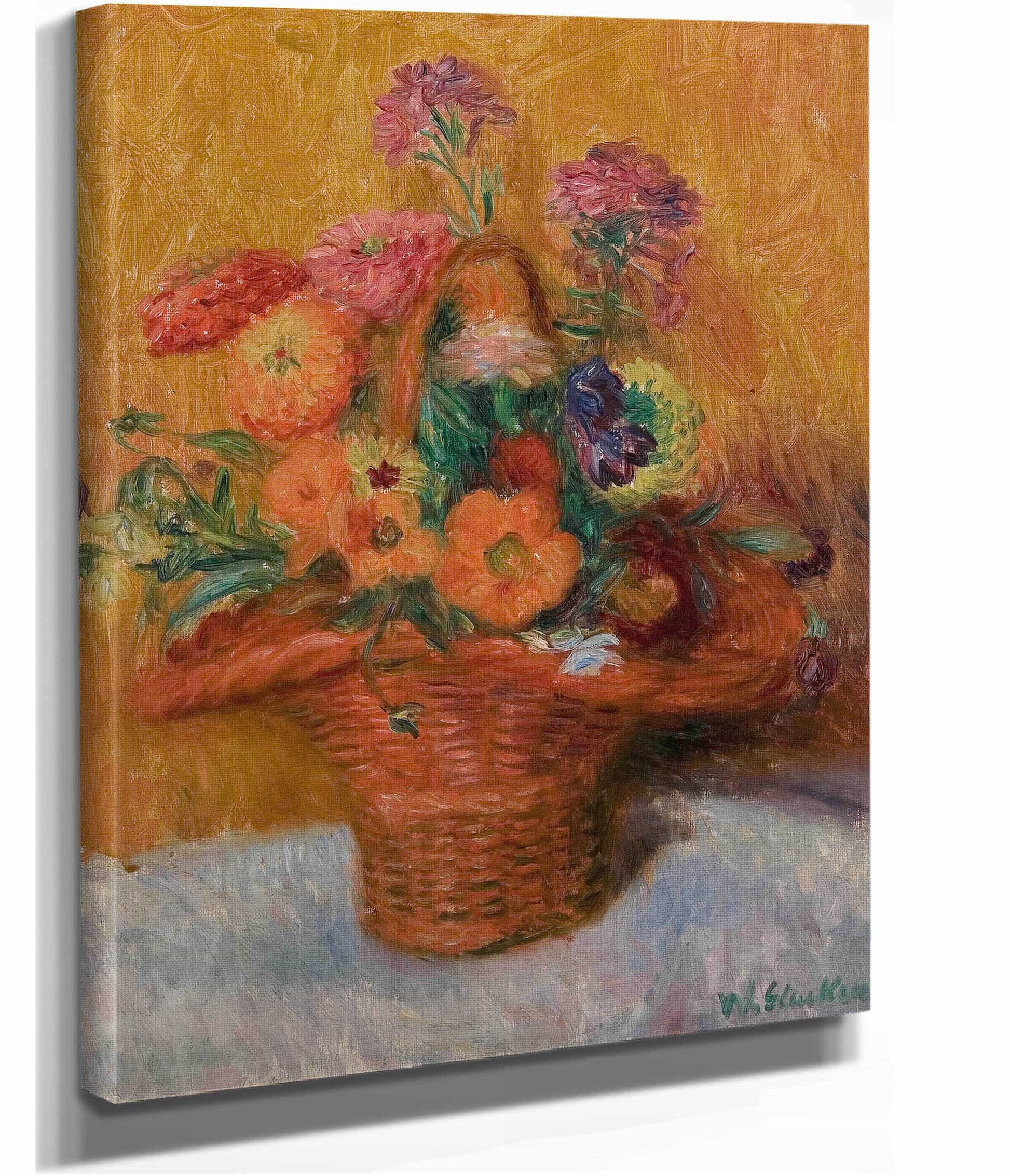 Red Basket Of Zinnias by William James Glackens