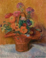 Red Basket Of Zinnias by William James Glackens