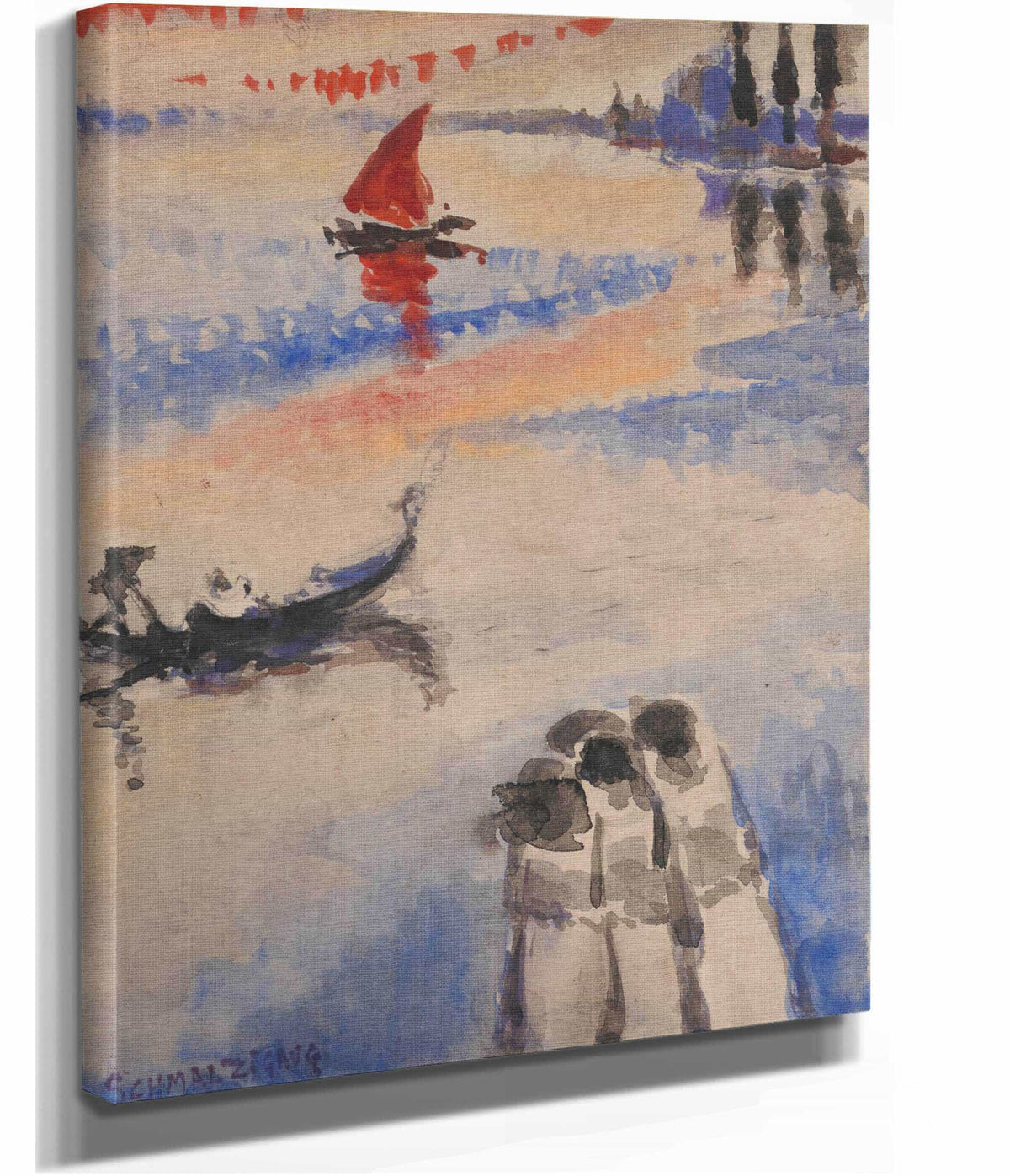 Red Sailing Ship And Gondola by Jules Schmalzigaug