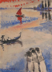 Red Sailing Ship And Gondola by Jules Schmalzigaug