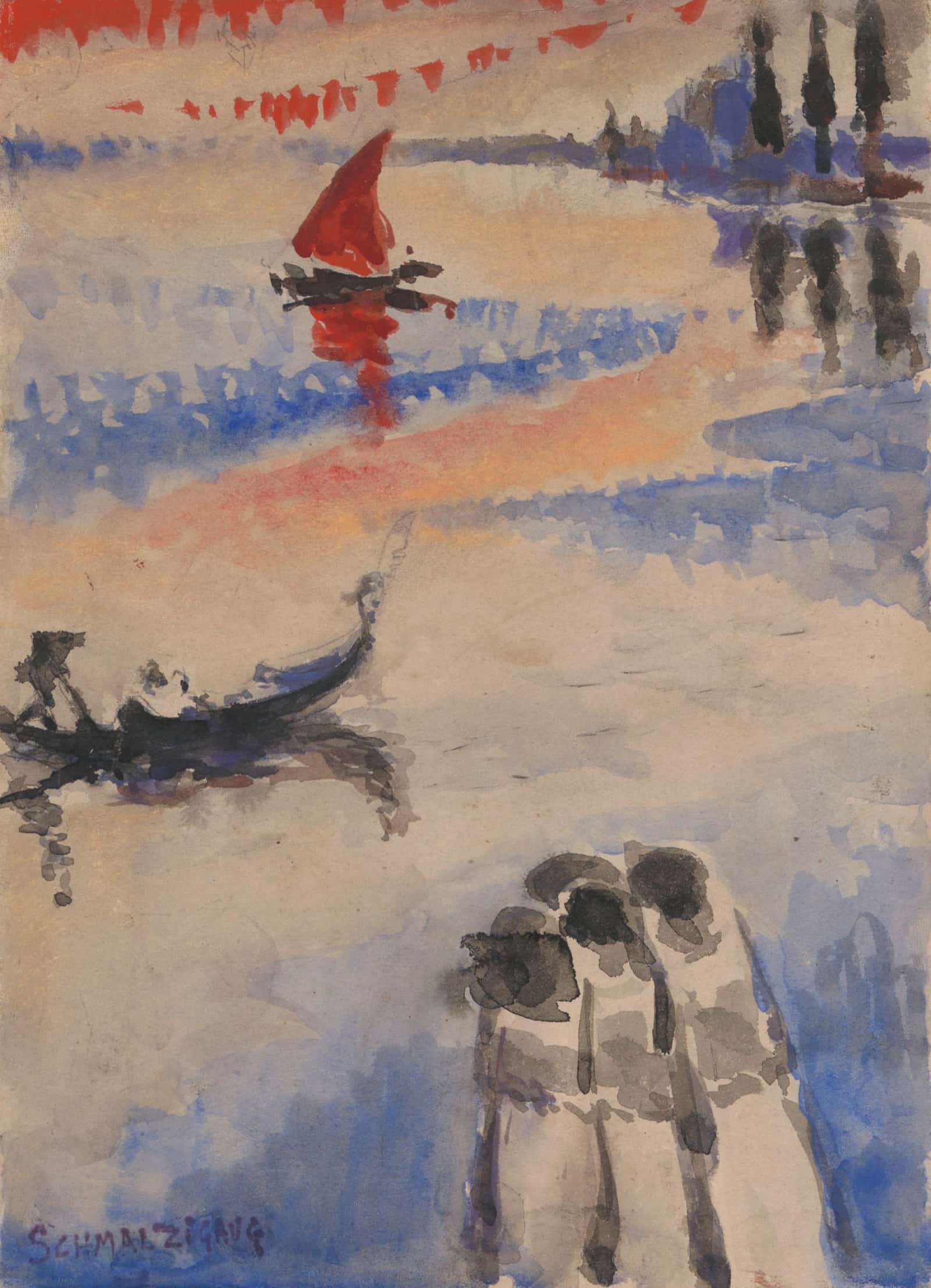 Red Sailing Ship And Gondola by Jules Schmalzigaug
