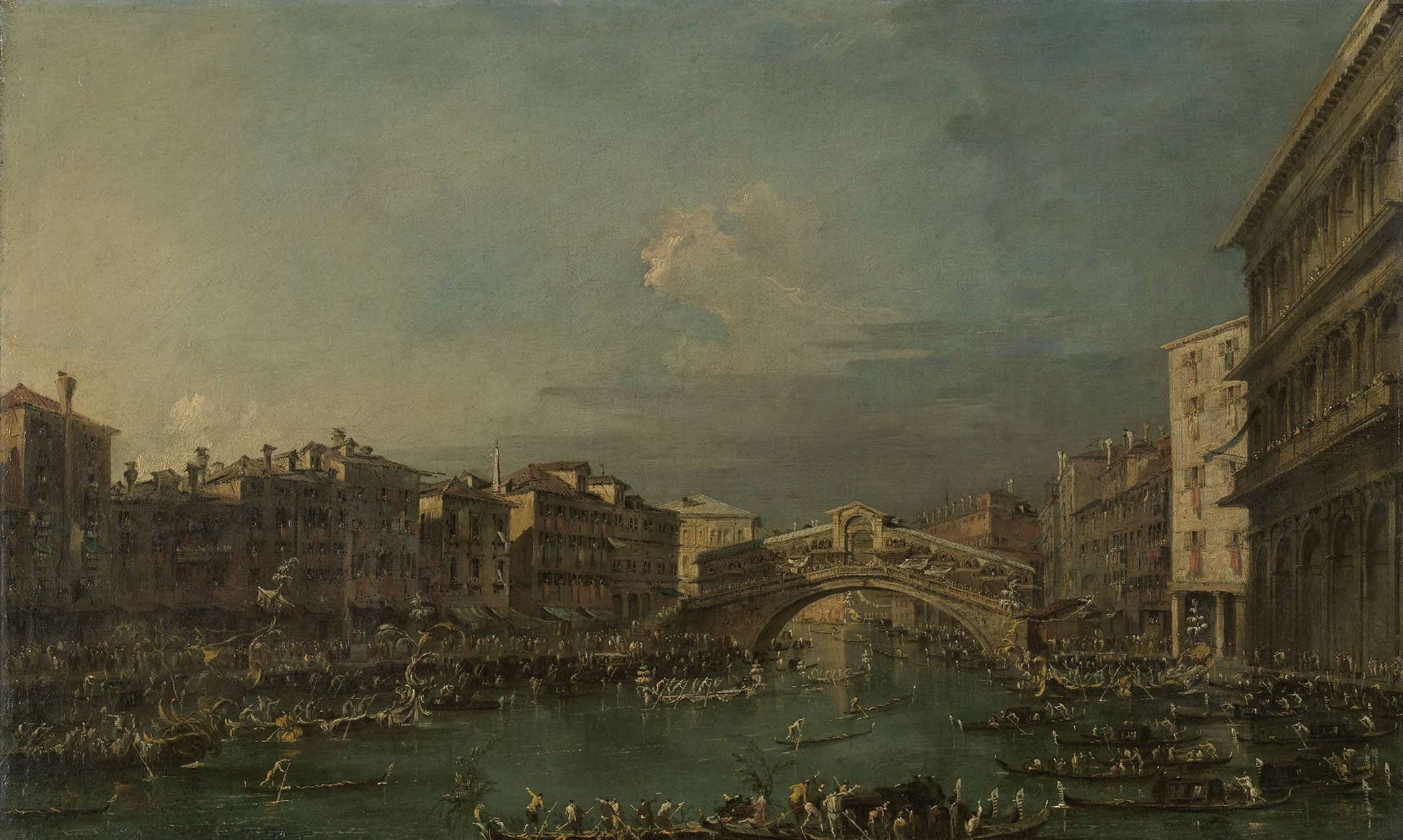 Regatta On The Grand Canal Near The Rialto Bridge Venice  by Francesco Guardi