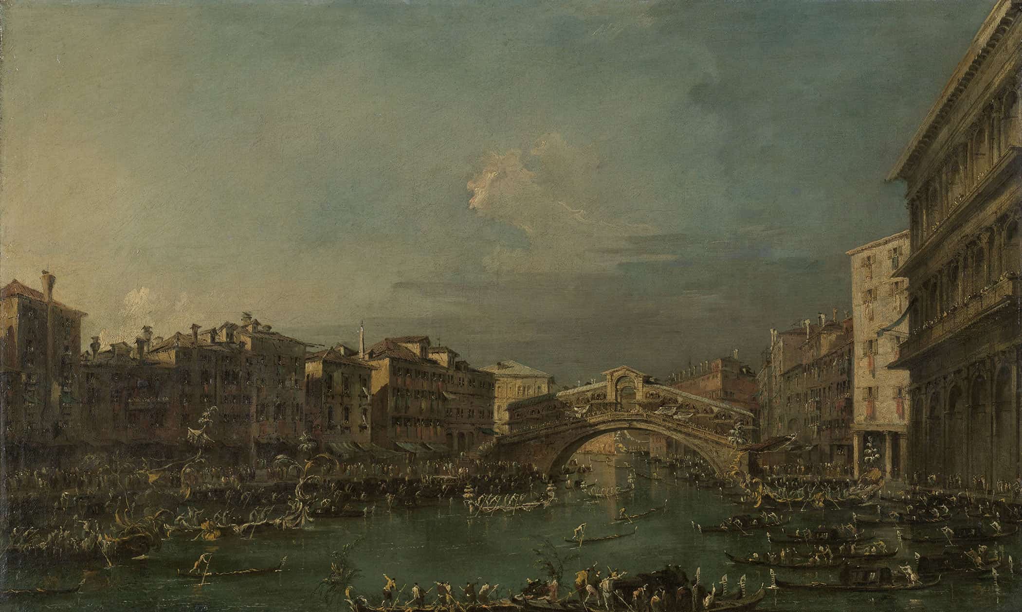 Regatta On The Grand Canal Near The Rialto Bridge Venice  by Francesco Guardi