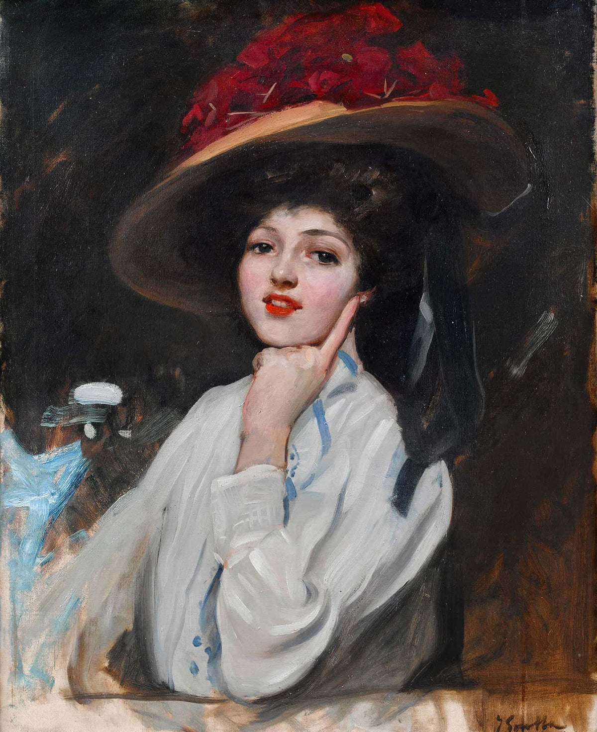 Retrato De Una Joven En Un Sombrero Cree Que Raquel Meller by Joaquin Sorolla