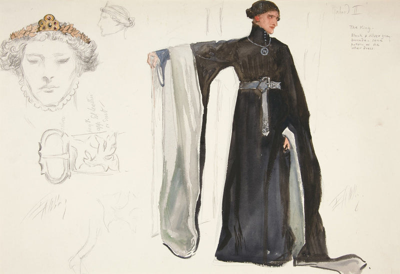 Richard Ii In Black Costume Sketch For Henry Irvings Planned Production Of Richard Ii by Edwin Austin Abbey