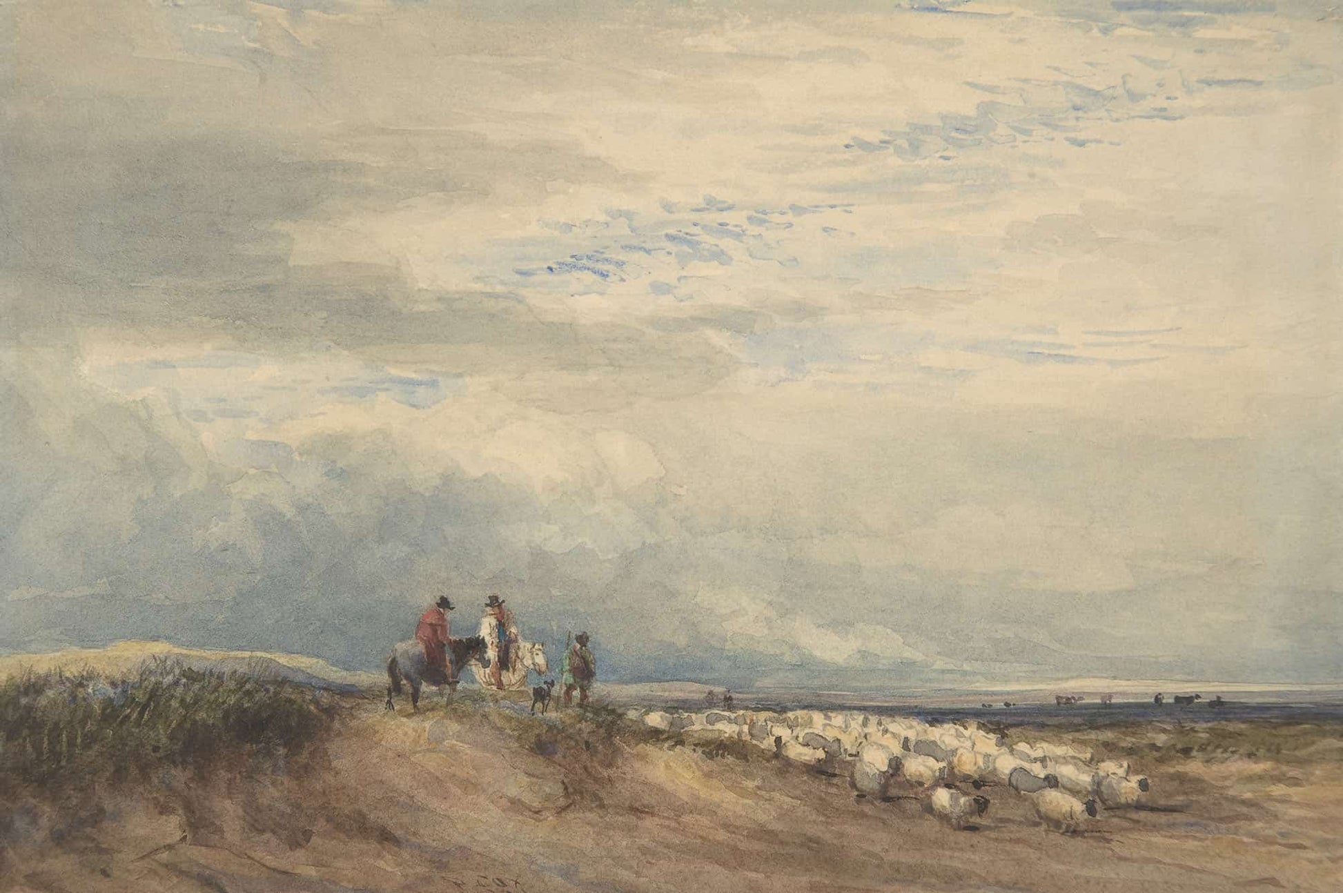 Riders With Sheep Near An Estuary by David Cox