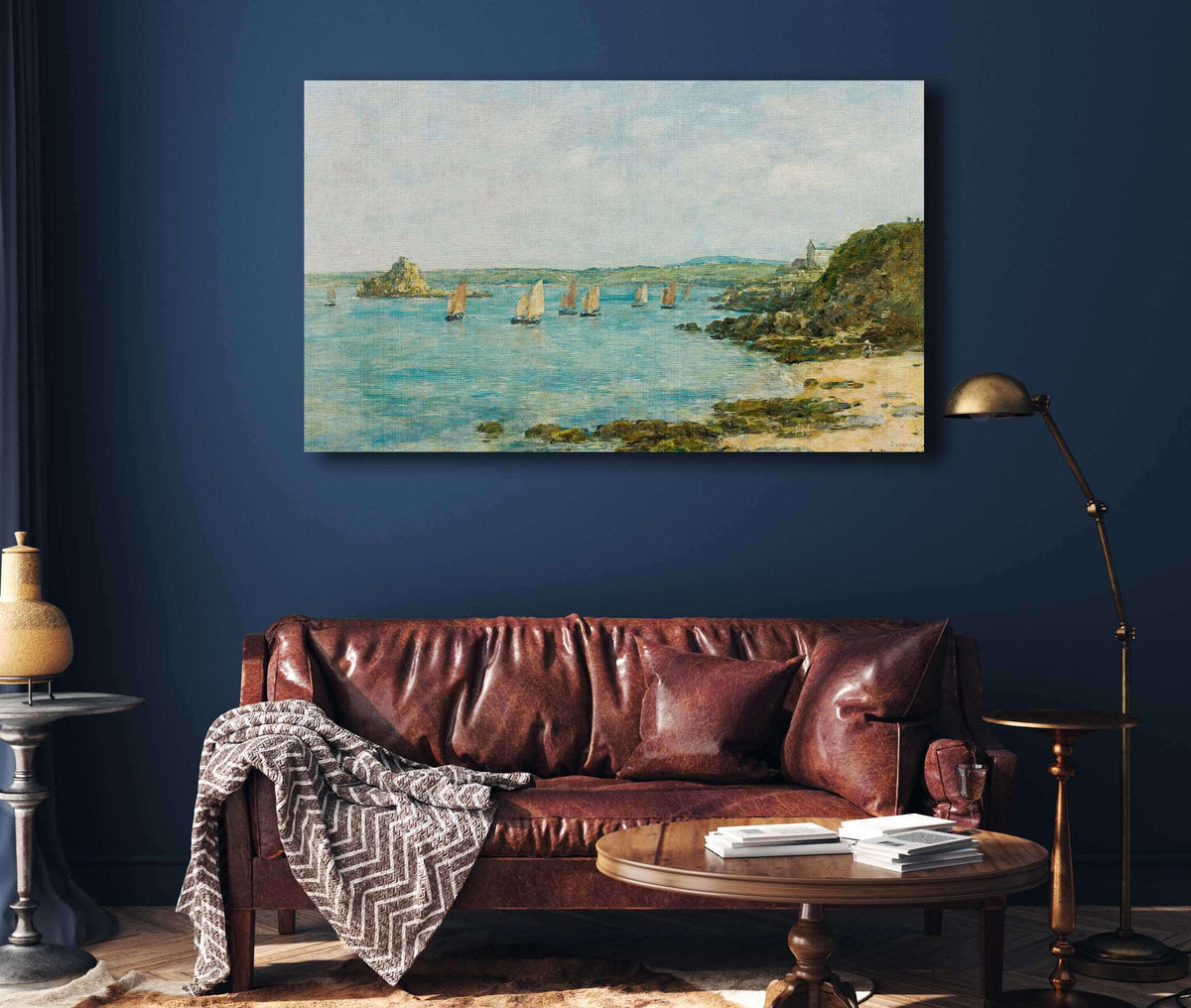 Rivage Douarnenez Bateaux De Peche Dans La Baie by Eugene Boudin