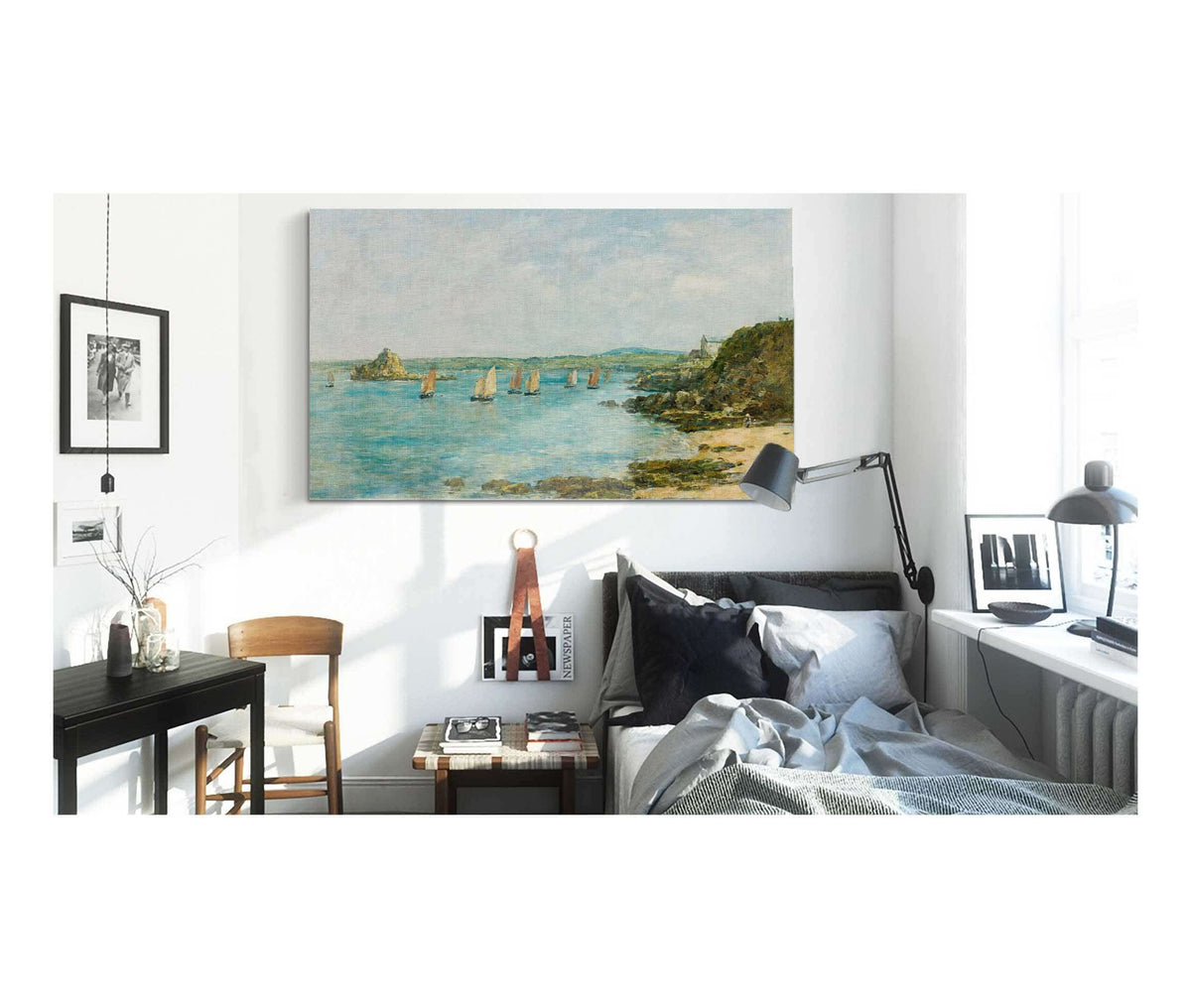 Rivage Douarnenez Bateaux De Peche Dans La Baie by Eugene Boudin