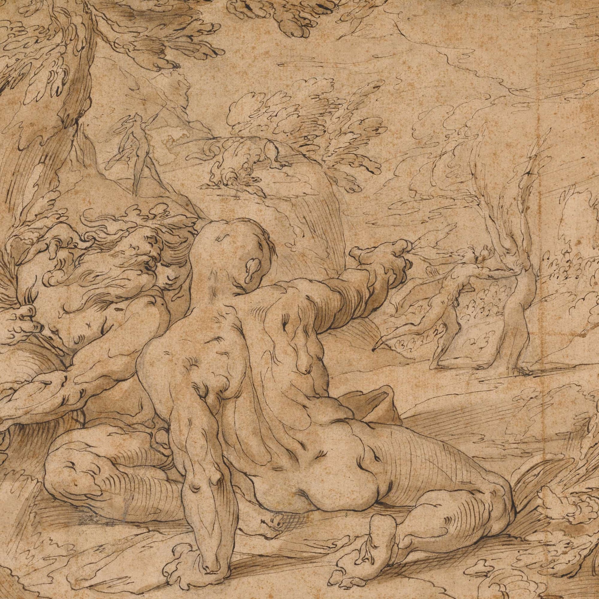 River Gods Watching Apollo Pursuing Daphne by Abraham Bloemaert