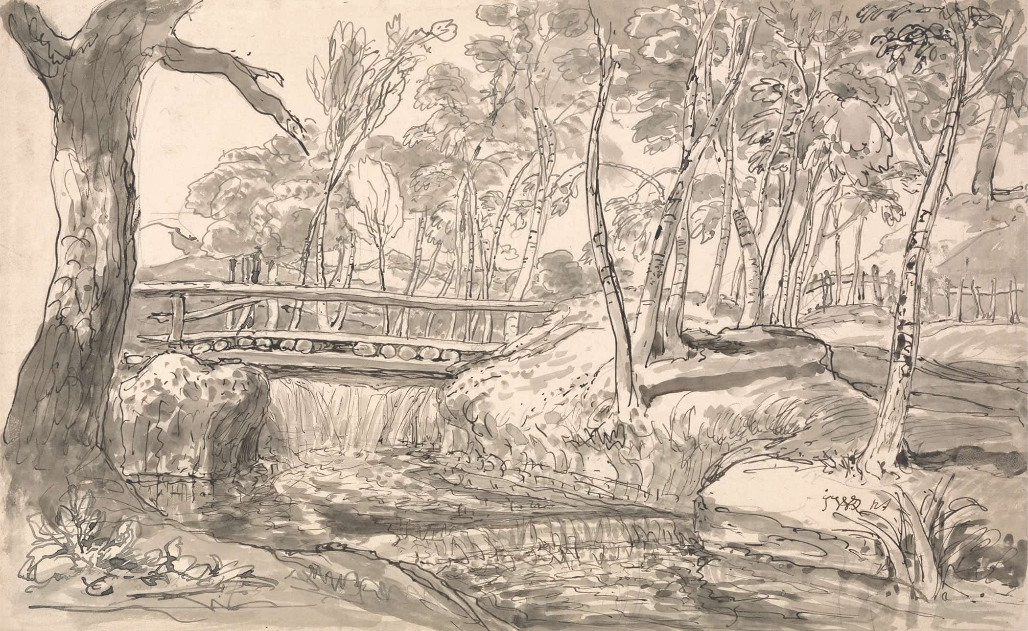 River Landscape With A Waterfall by James Ward