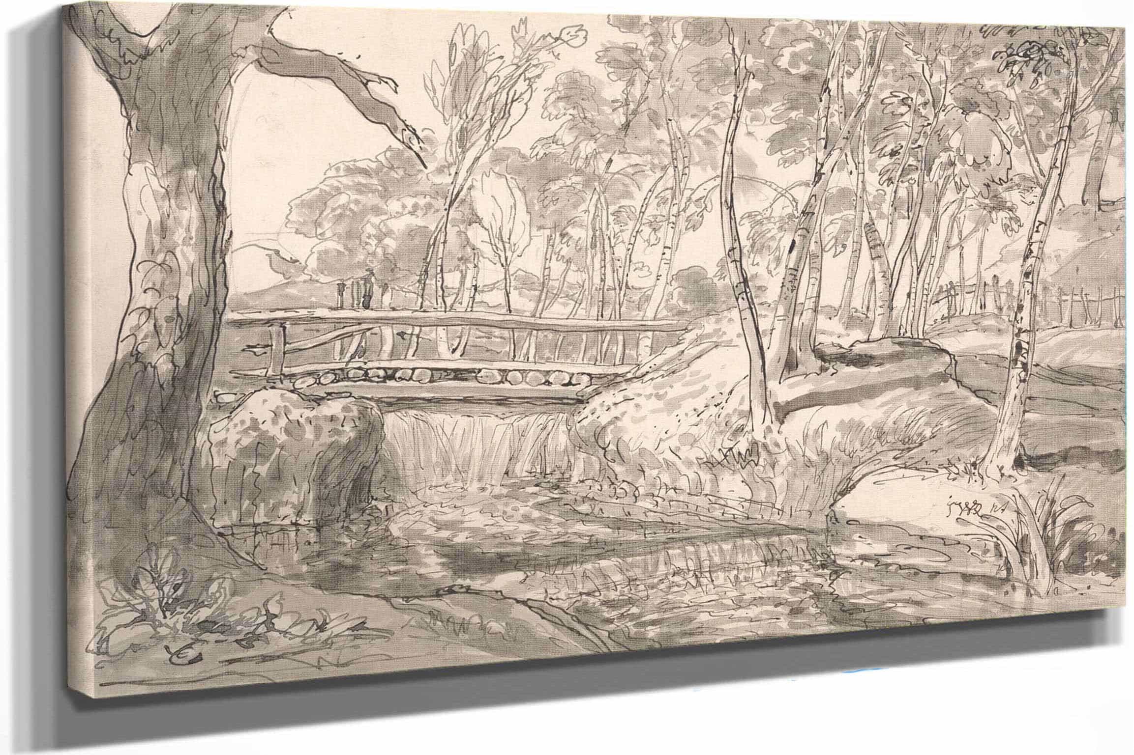 River Landscape With A Waterfall by James Ward