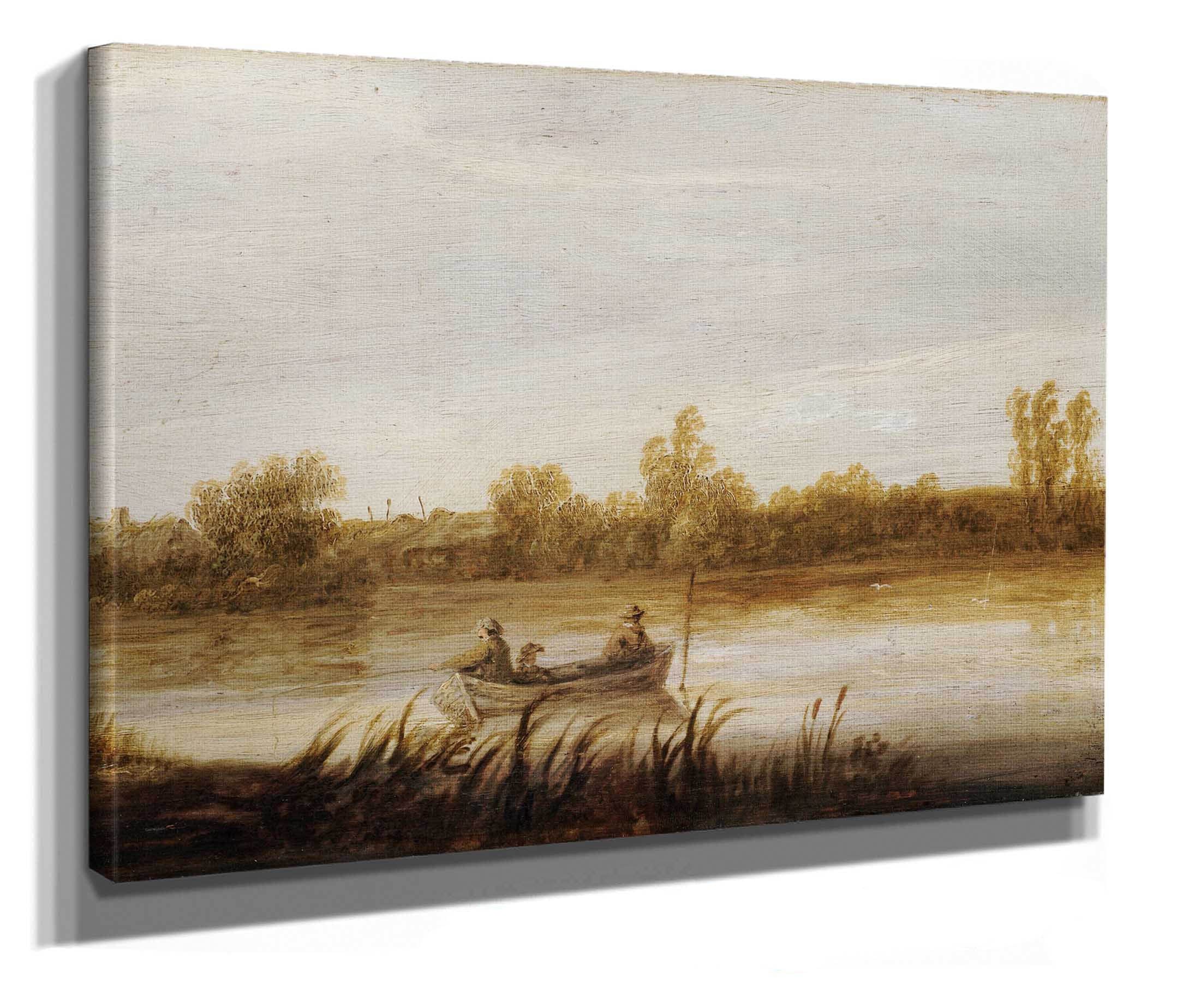 River Landscape With Fishermen In A Boat by Aelbert Cuyp
