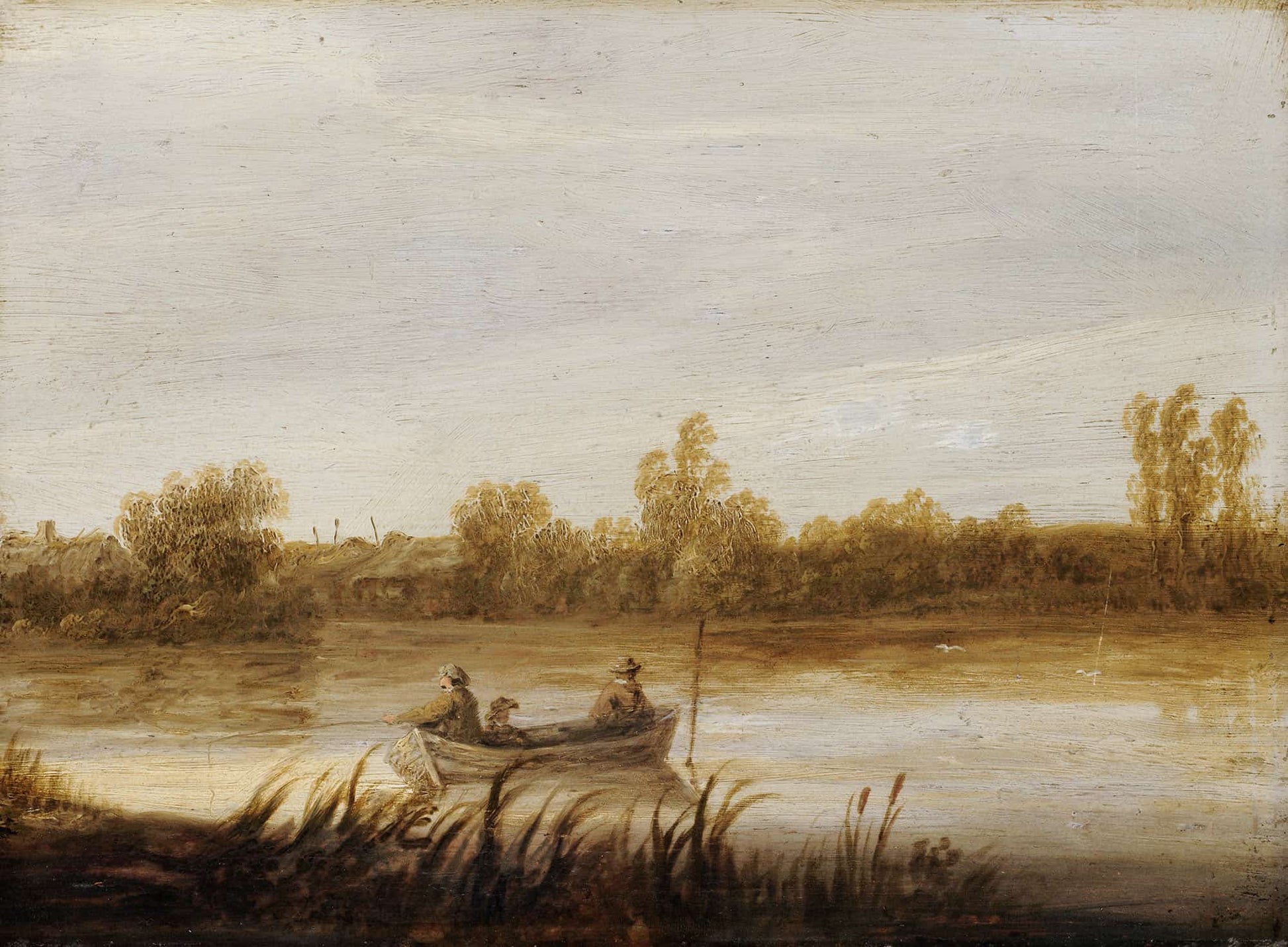 River Landscape With Fishermen In A Boat by Aelbert Cuyp