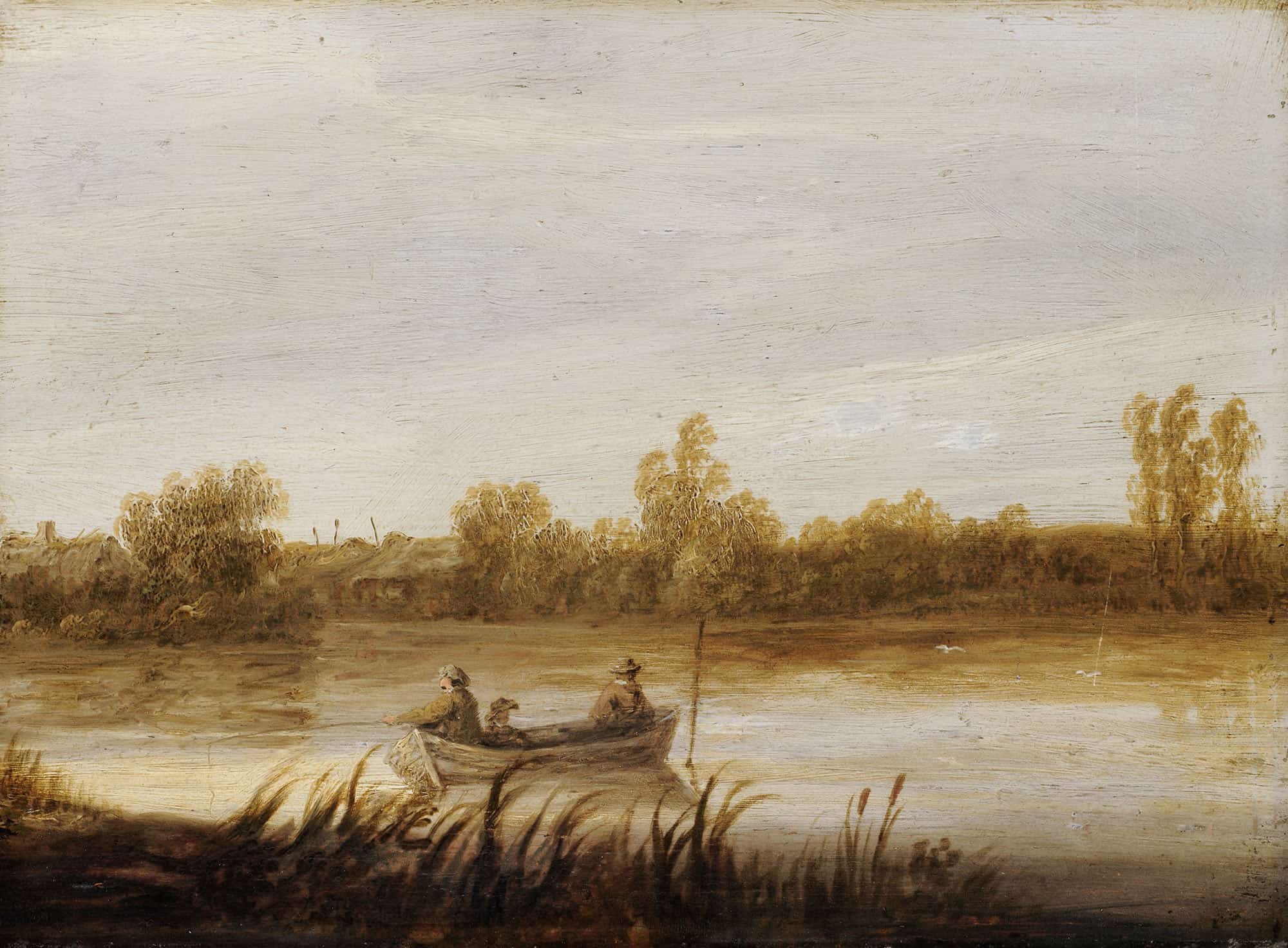 River Landscape With Fishermen In A Boat by Aelbert Cuyp