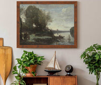 River With A Distant Tower by Jean Baptiste Camille Corot