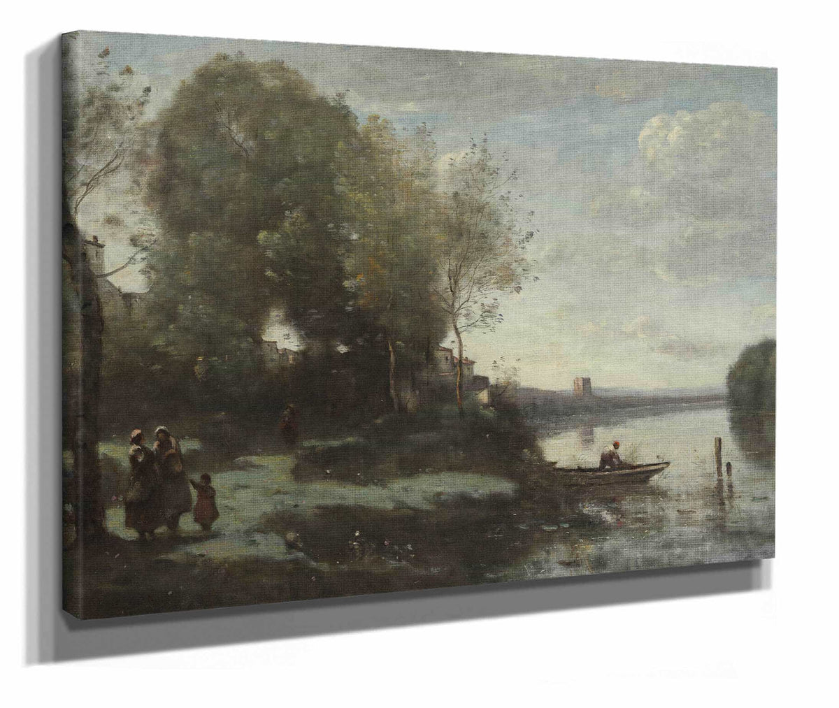 River With A Distant Tower by Jean Baptiste Camille Corot