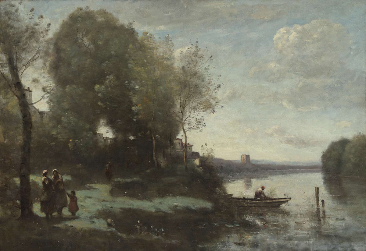 River With A Distant Tower by Jean Baptiste Camille Corot