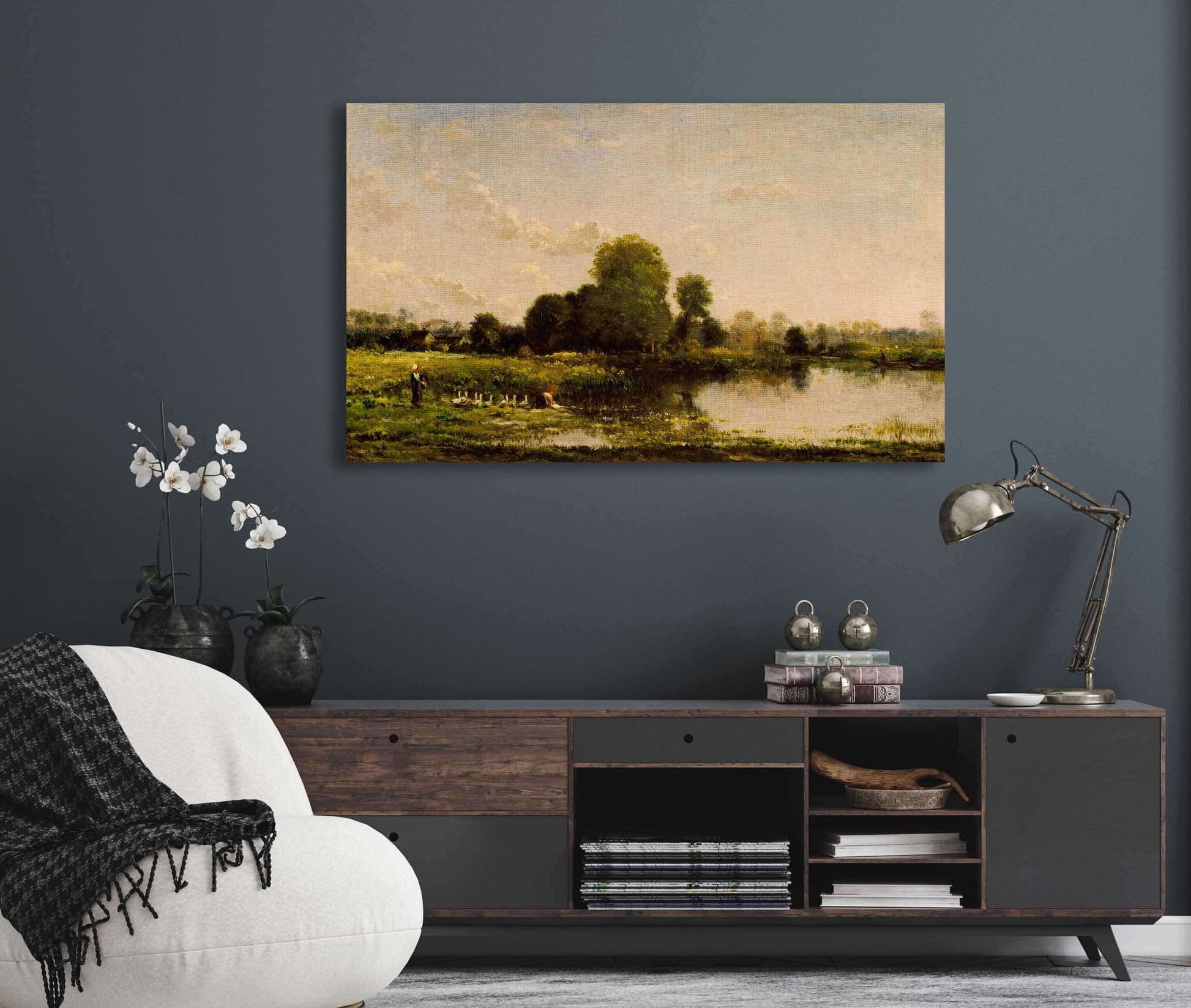 Riverbank With Fowl by Charles Francois Daubigny