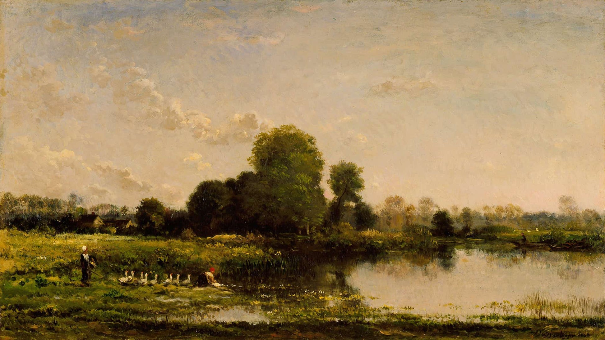 Riverbank With Fowl by Charles Francois Daubigny