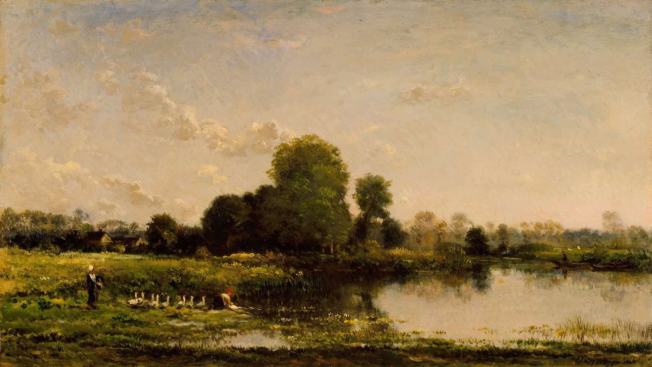 Riverbank With Fowl by Charles Francois Daubigny