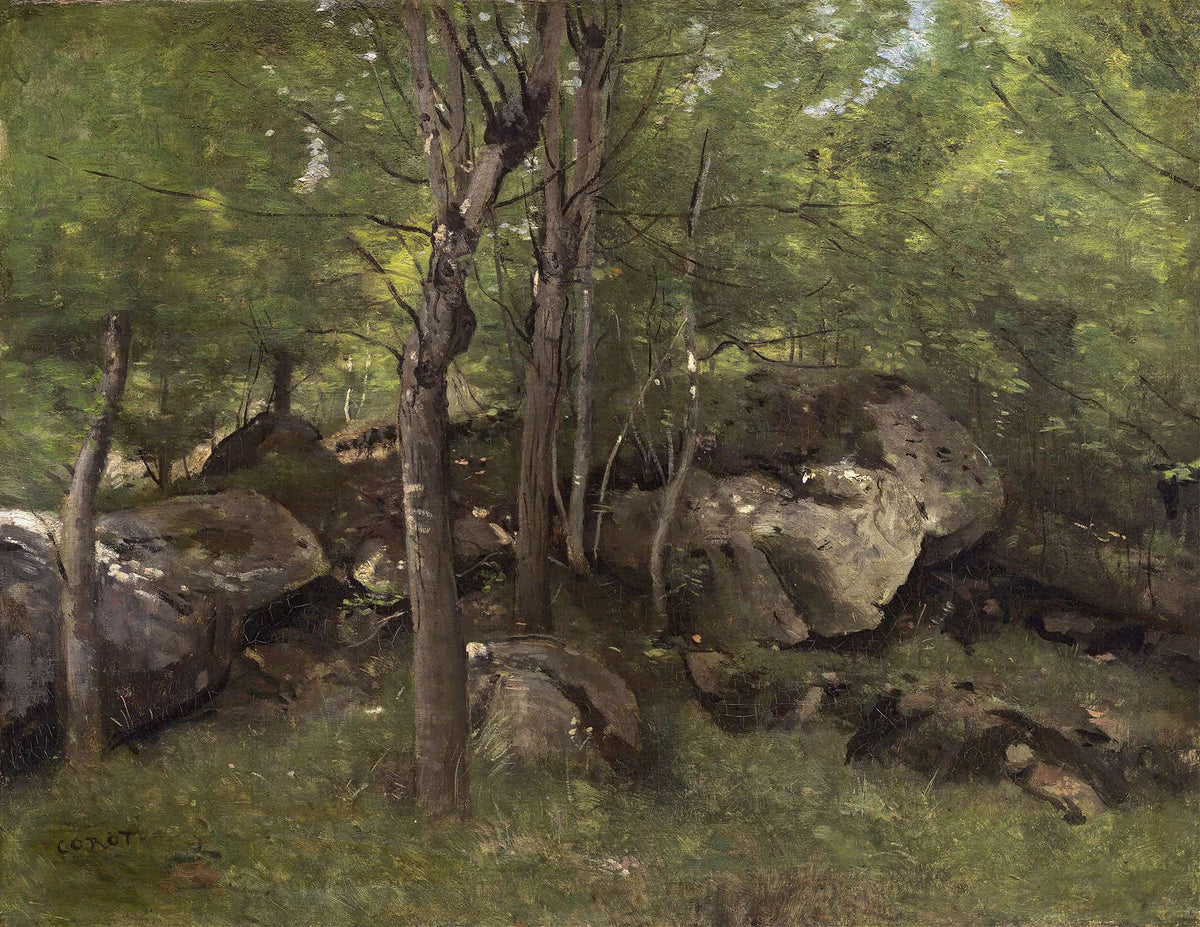 Rocks In The Forest Of Fontainebleau by Jean Baptiste Camille Corot
