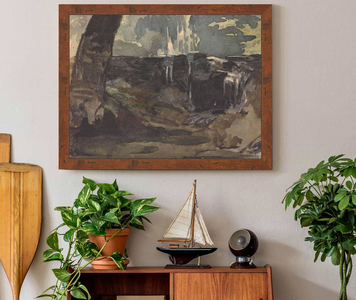 Rocky Landscape Large Tree Trunk In Foreground by Thomas Sully