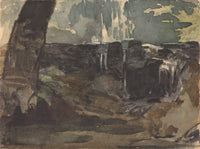 Rocky Landscape Large Tree Trunk In Foreground by Thomas Sully