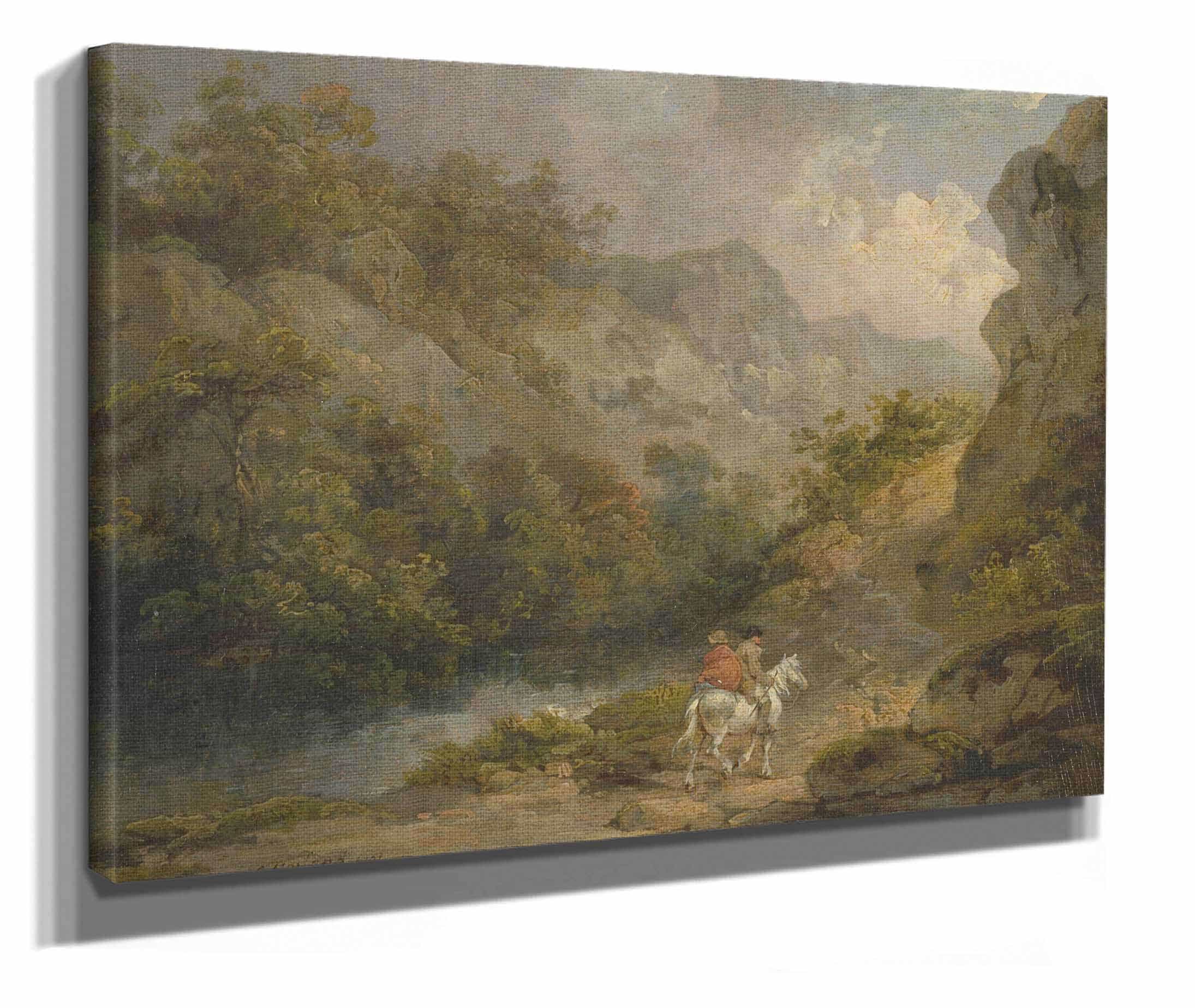 Rocky Landscape With Two Men On A Horse by George Morland