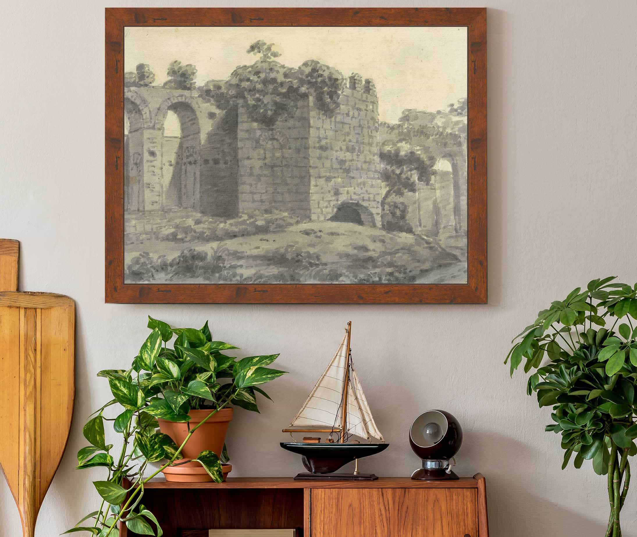 Roman Ruins Including An Arched Aqueduct And Tower  by Joseph Wright Of Derby