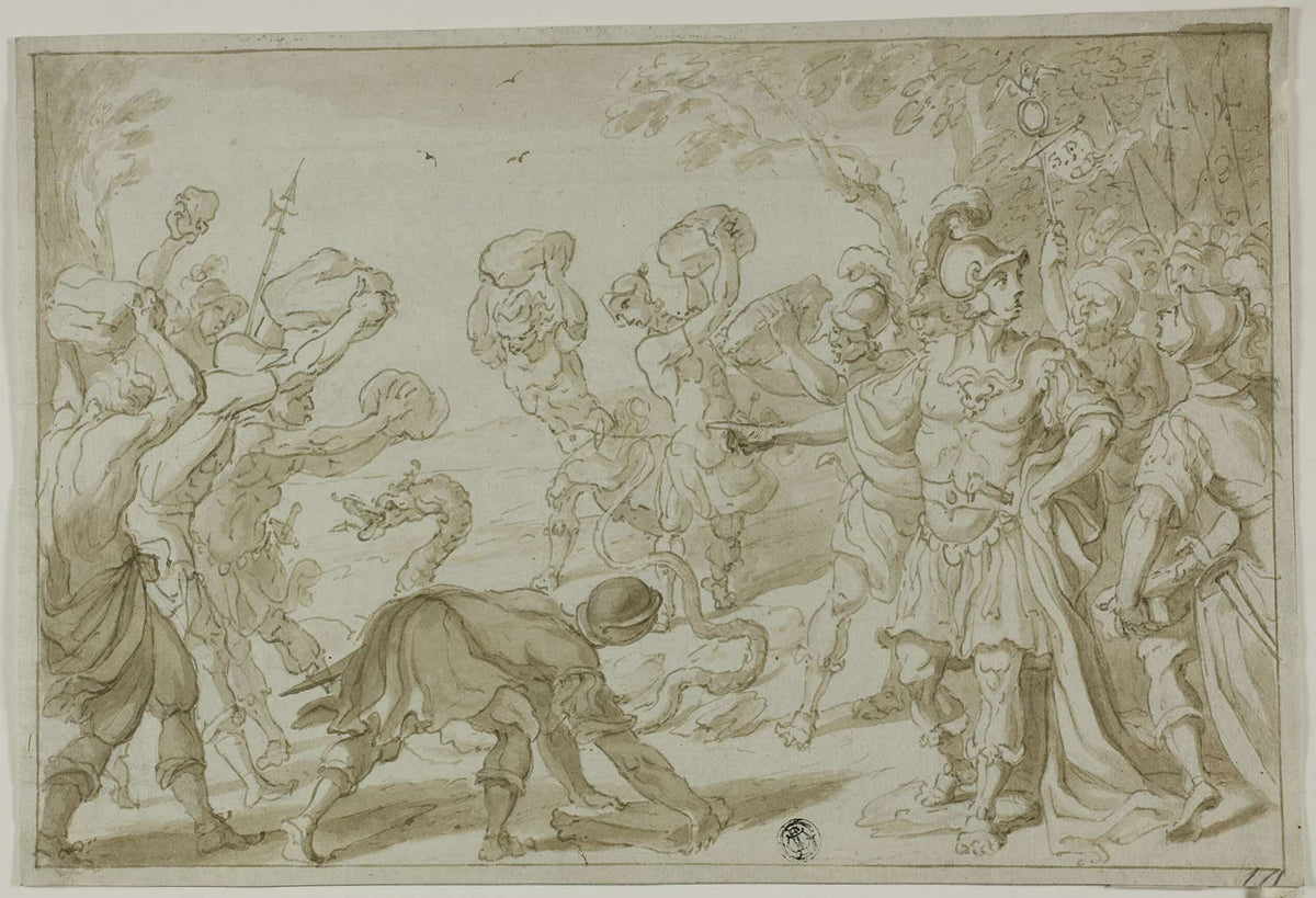 Roman Soldiers Stoning A Serpent by Abraham Bloemaert