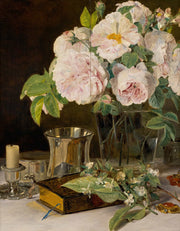Rosen Im Glas Stilleben Mit Rosen Leuchter Und Silbernem Becher by Ferdinand Georg Waldmuller
