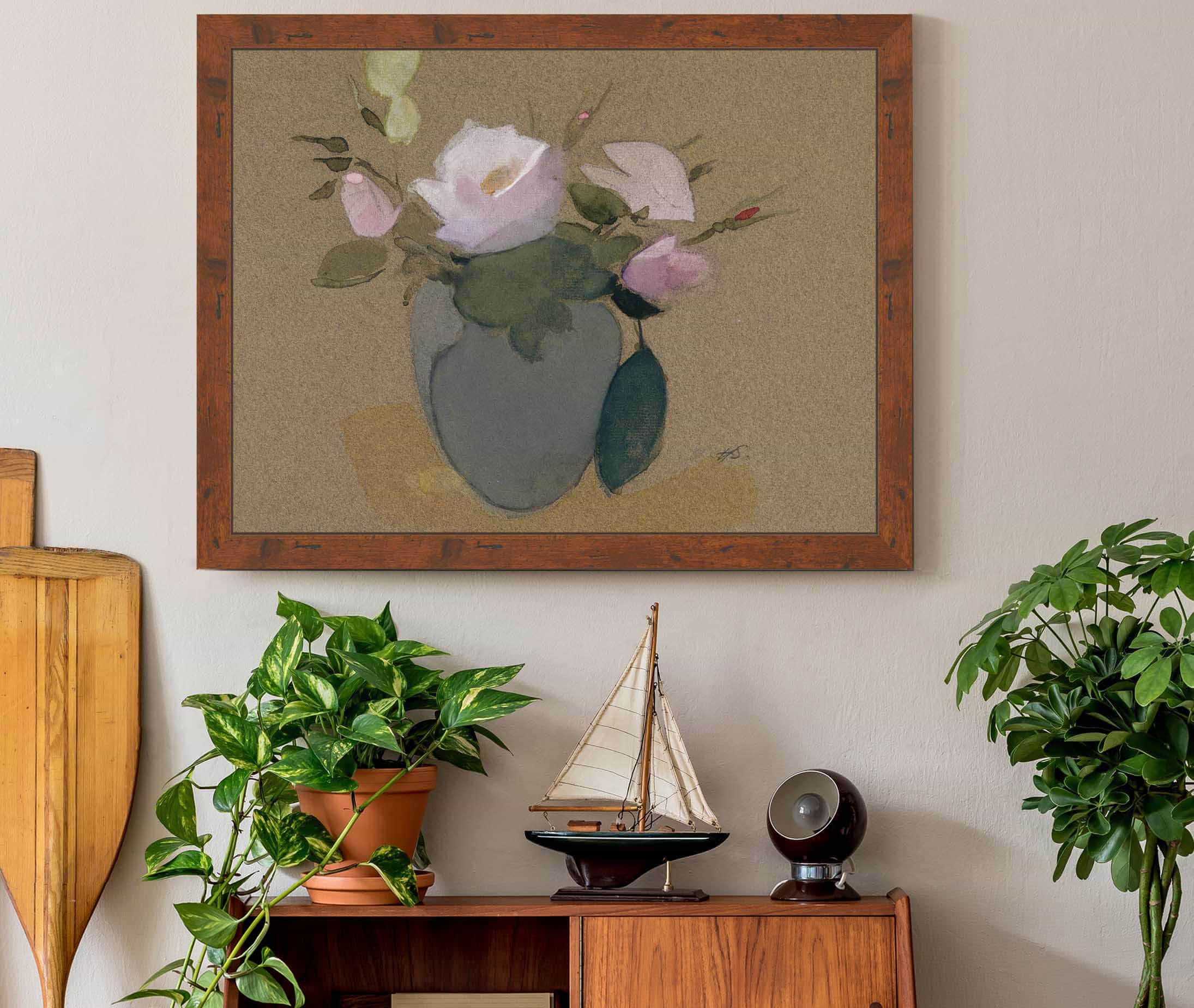 Roses In A Blue Green Vase by Helene Schjerfbeck