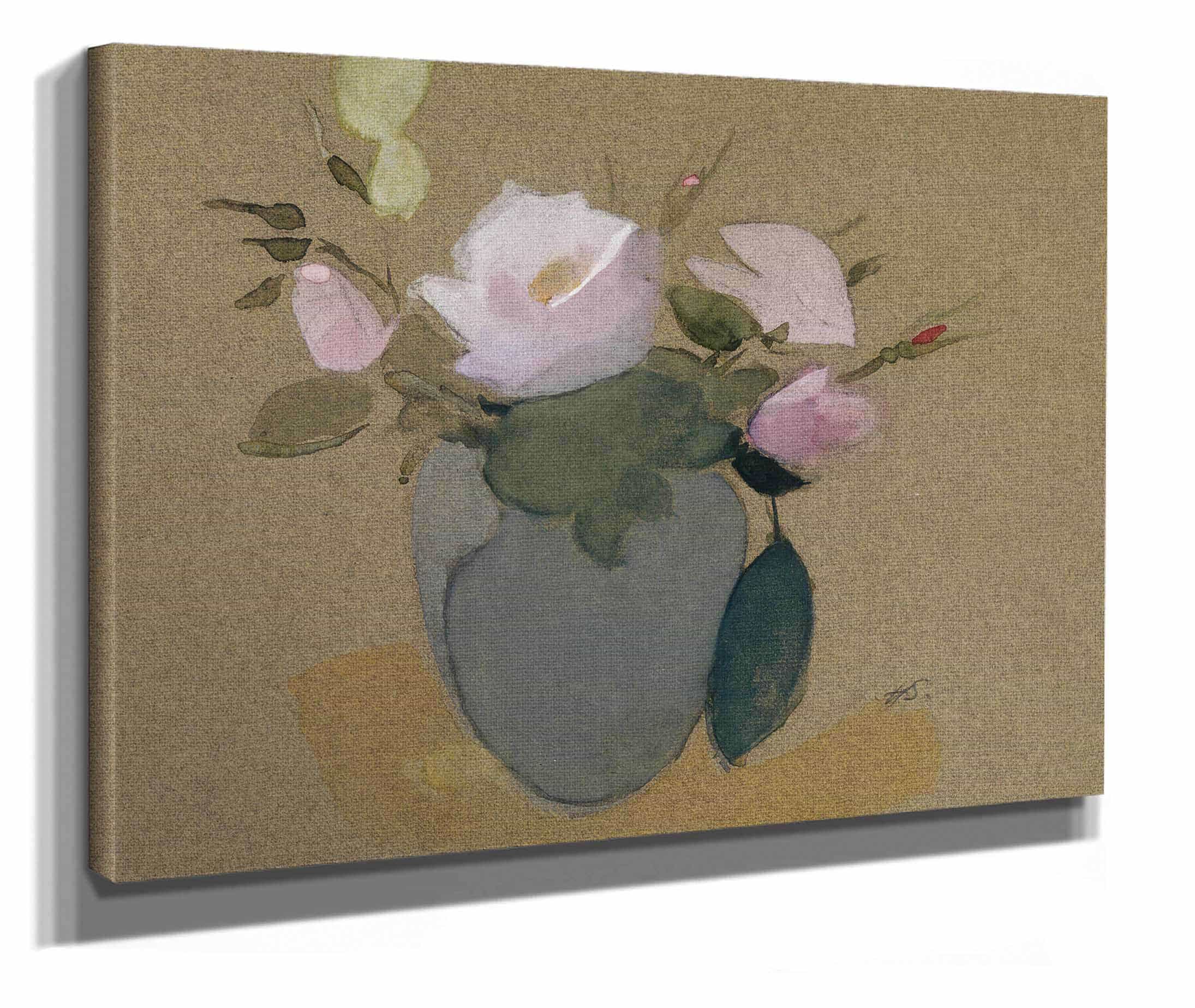 Roses In A Blue Green Vase by Helene Schjerfbeck