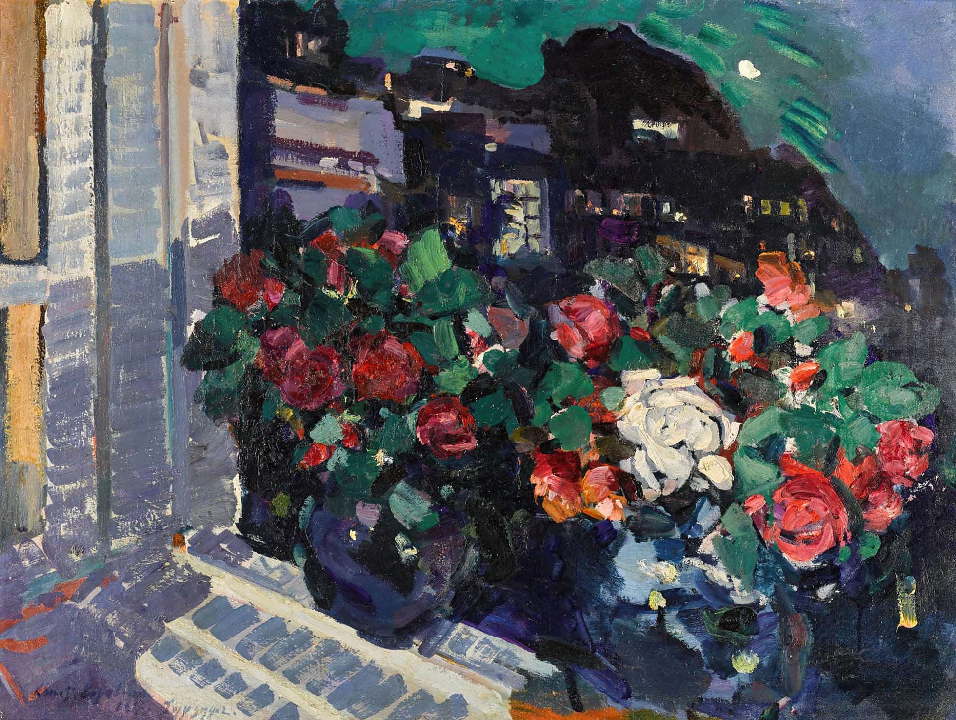 Roses On A Window Sill Gurzuf by Konstantin Alexeevich Korovin