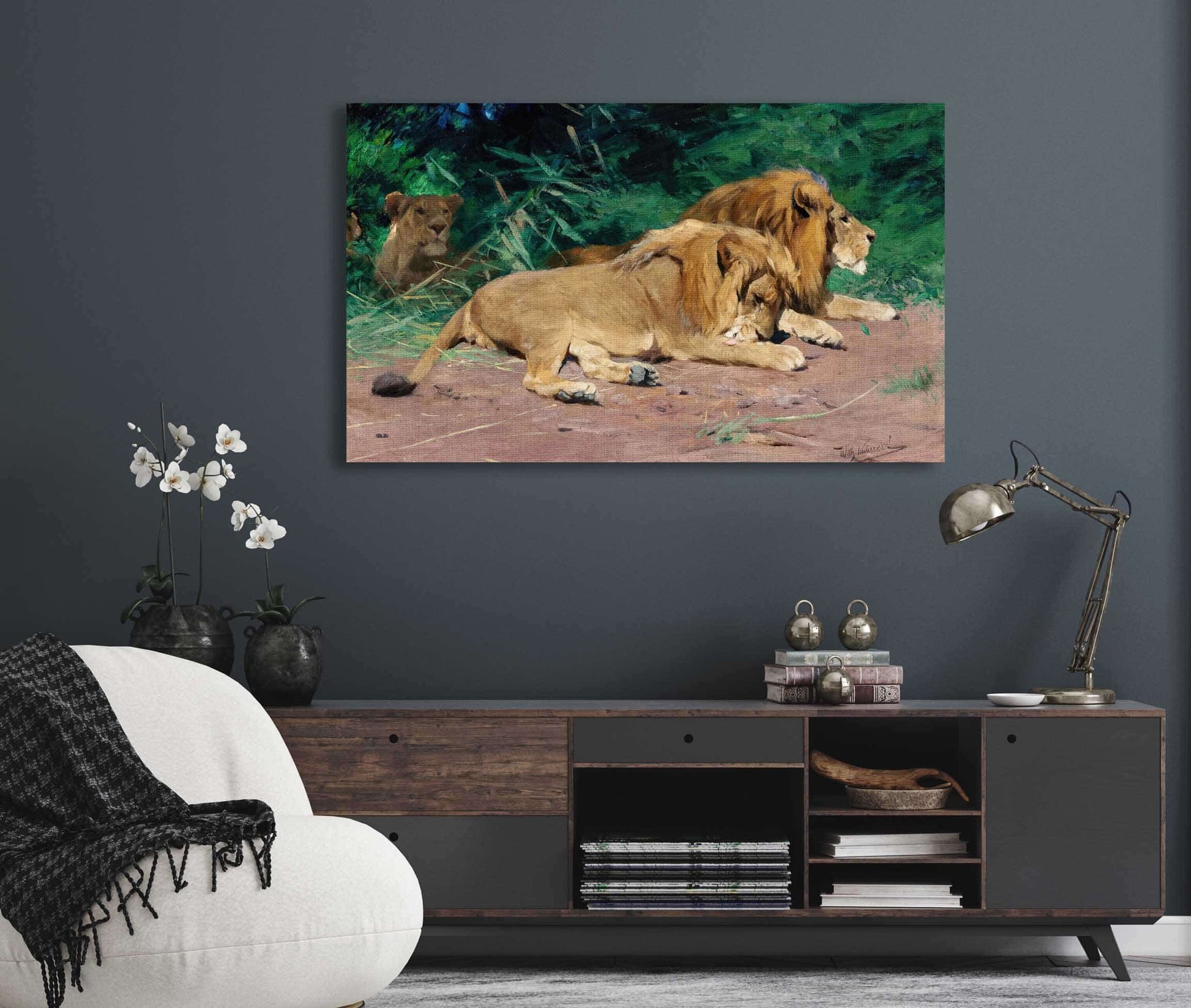 Ruhende Lowen Lions At Rest by Wilhelm Kuhnert