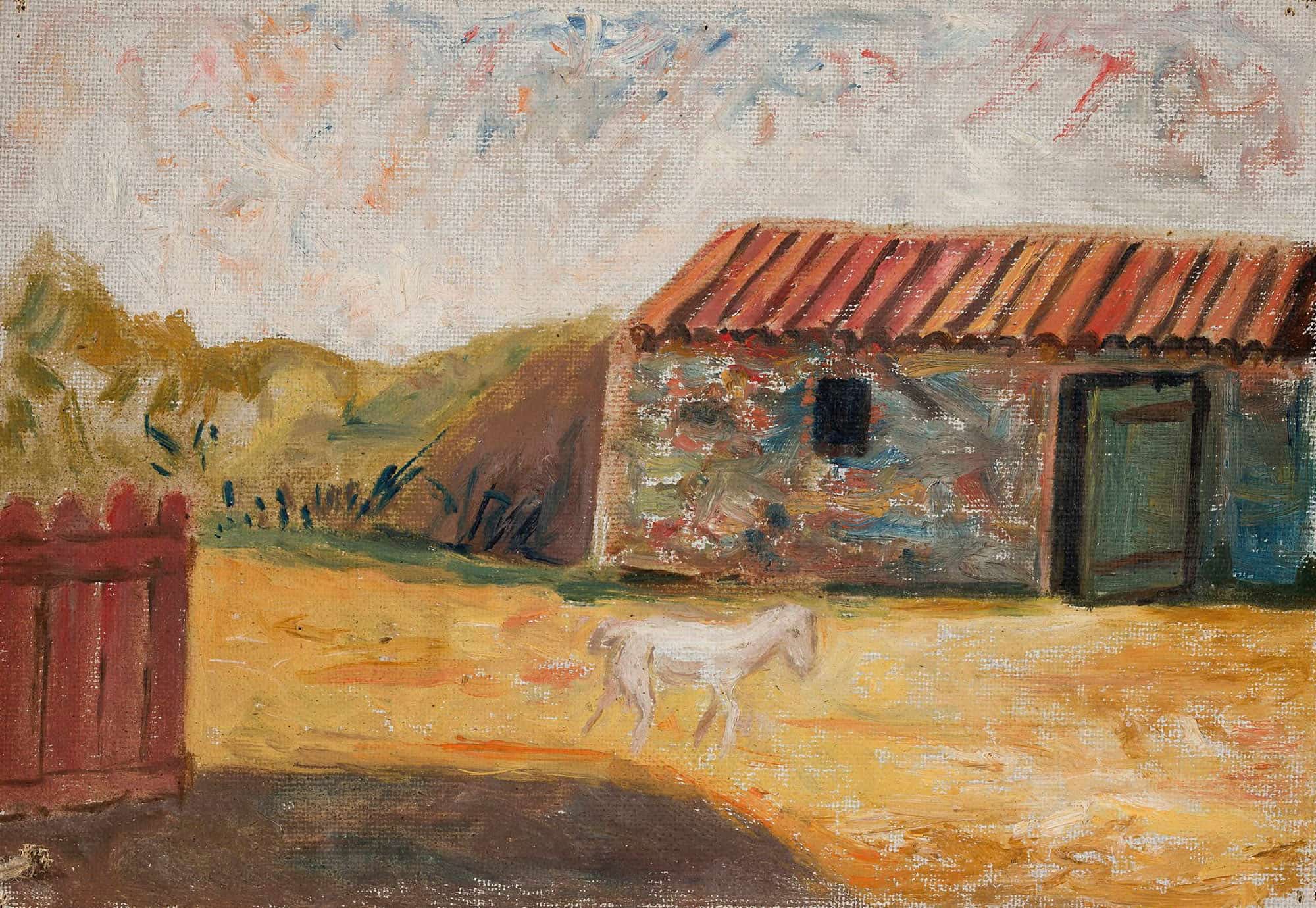 Rural Farmstead With A White Foal by Tadeusz Makowski
