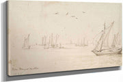 Sailboats A City In The Distance by Jan Brueghel The Elder