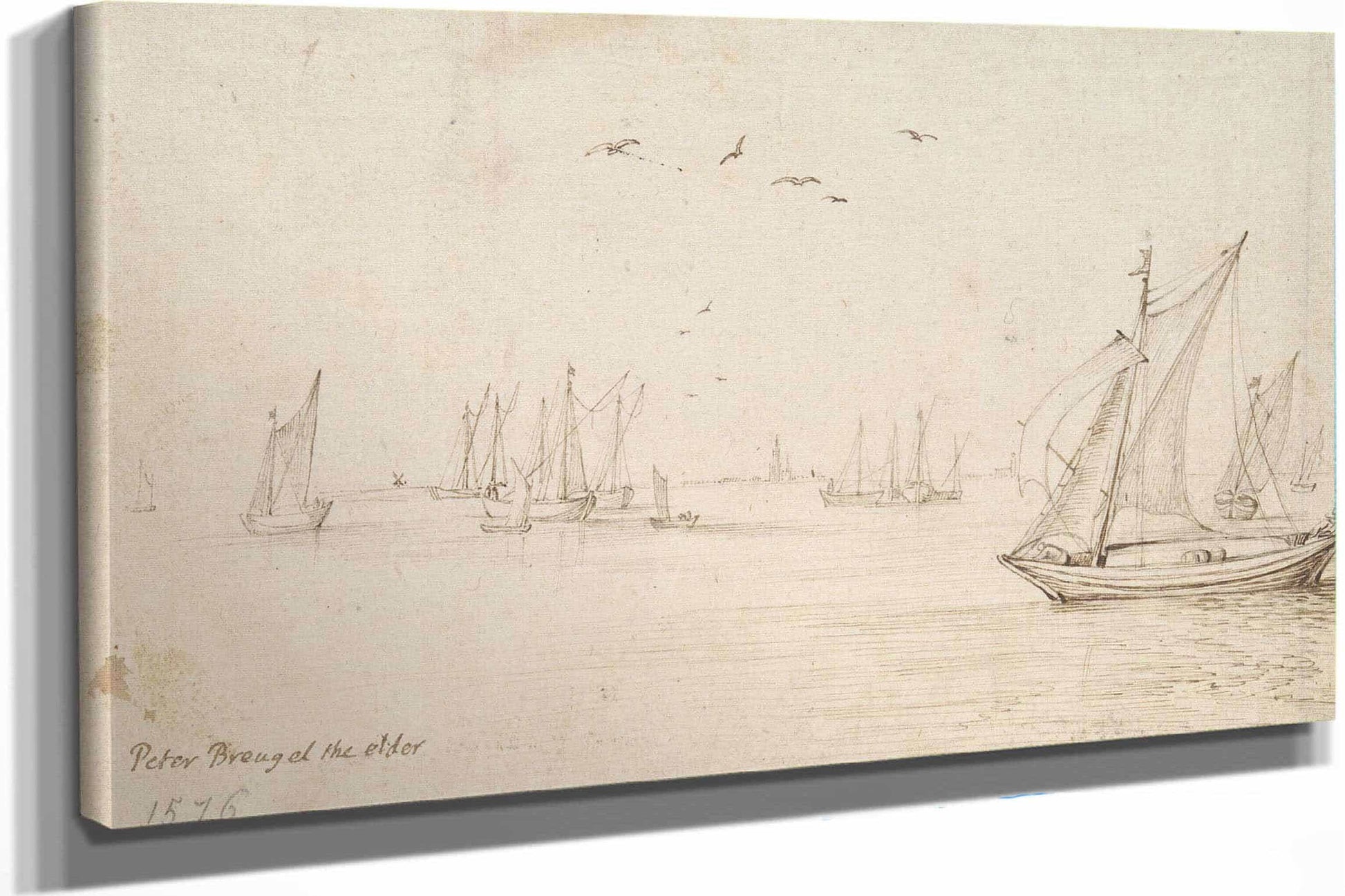 Sailboats A City In The Distance by Jan Brueghel The Elder