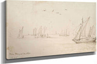 Sailboats A City In The Distance by Jan Brueghel The Elder