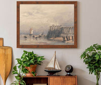 Sailing Barges And Shrimpers Off A Pier by David Cox