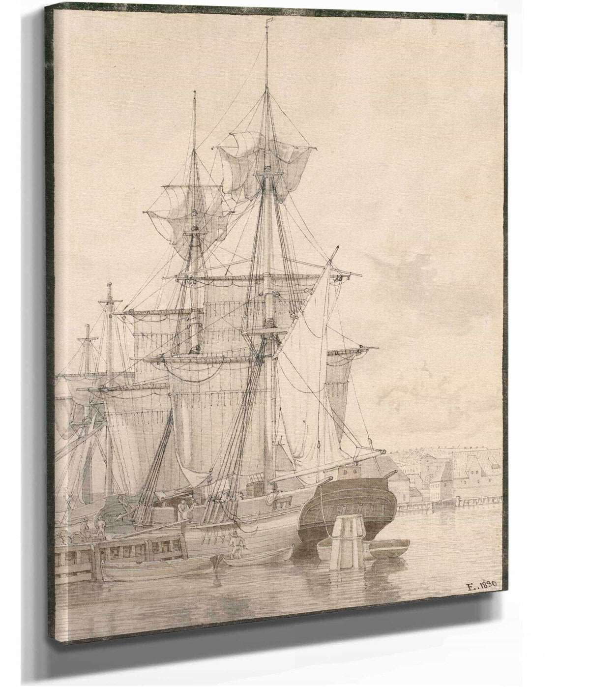 Sailing Vessels At Wilders Plads Copenhagen by Christoffer Wilhelm Eckersberg