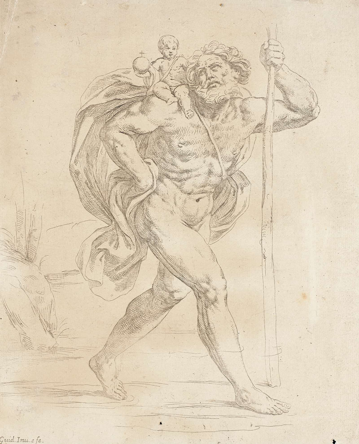 Saint Christopher And The Holy Child by Guido Reni