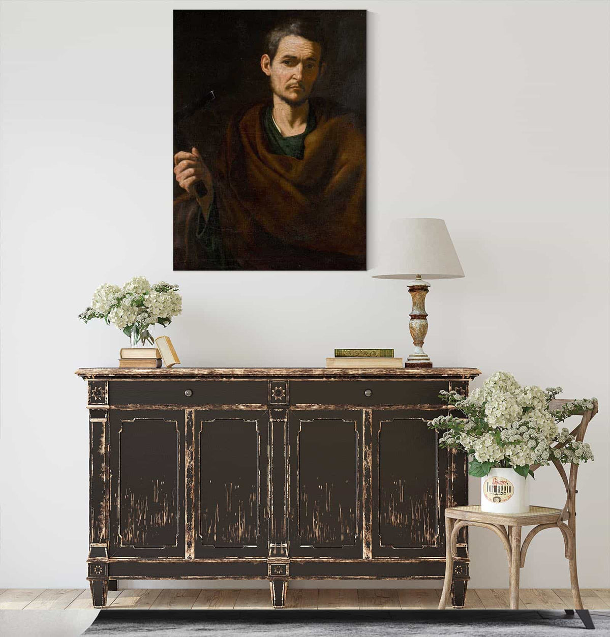 Saint Philip Half Length Holding A Crucifix by Jusepe De Ribera