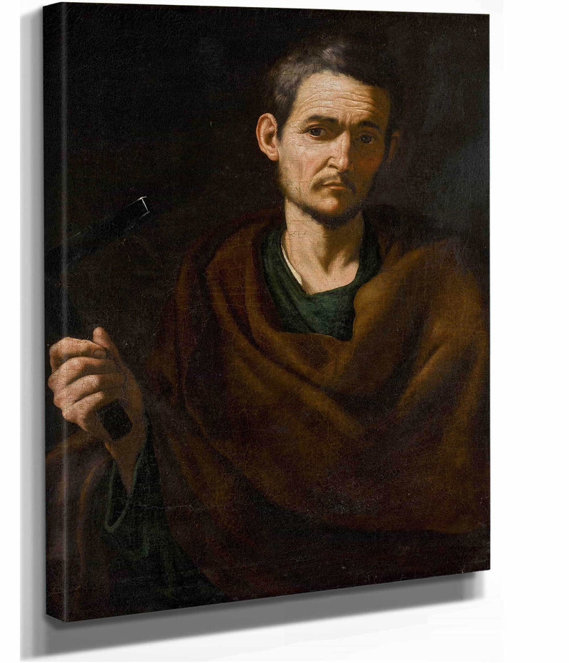 Saint Philip Half Length Holding A Crucifix by Jusepe De Ribera