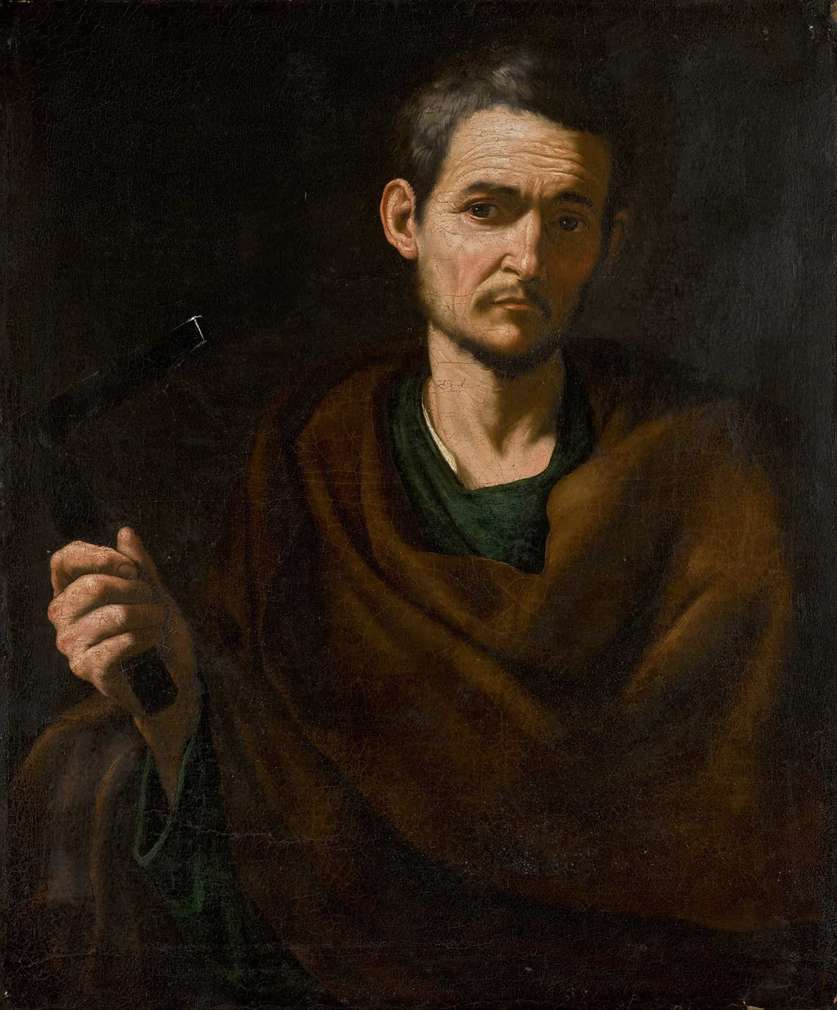 Saint Philip Half Length Holding A Crucifix by Jusepe De Ribera
