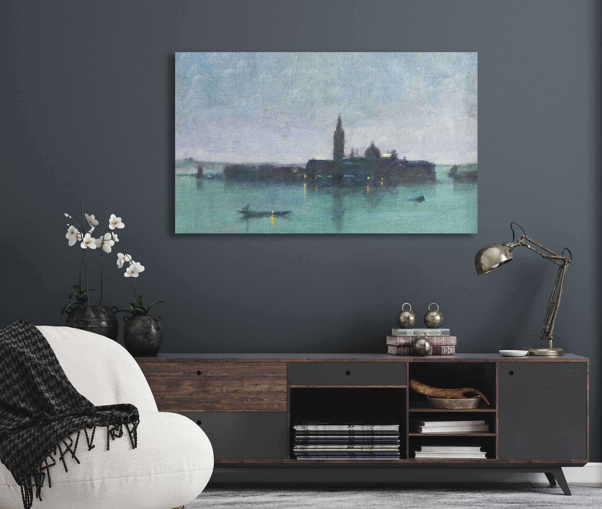 San Giorgio Maggiore From The Lagoon By Moonlight Venice by James Jebusa Shannon